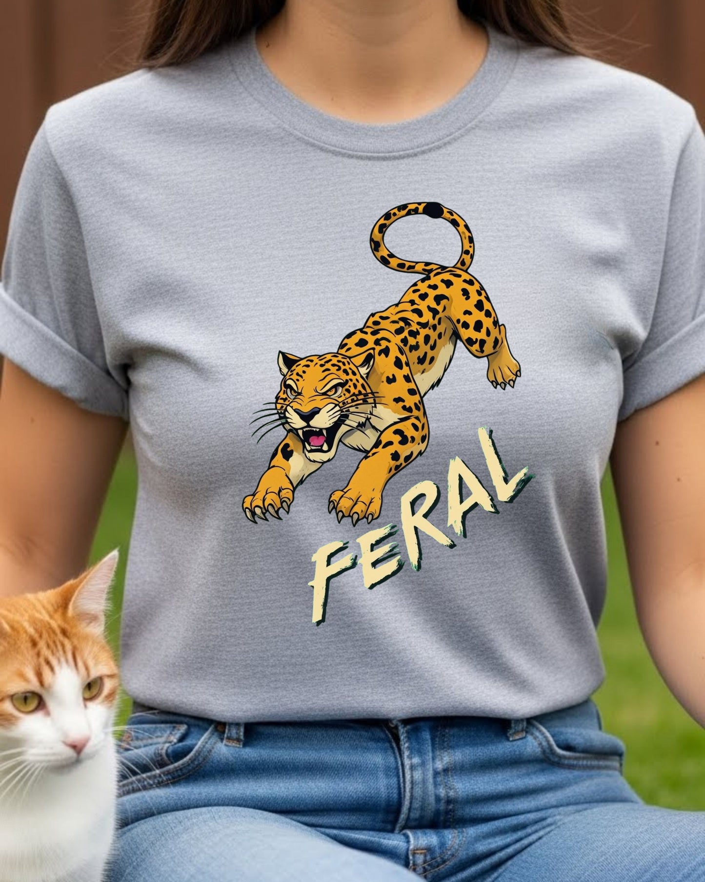 Feral Leopard Shirt – Growling Leopard Graphic Tee for Women – Wild Aesthetic Animal Print T‑Shirt, Fierce “Feral” Slogan Top, Trending Edgy Tee