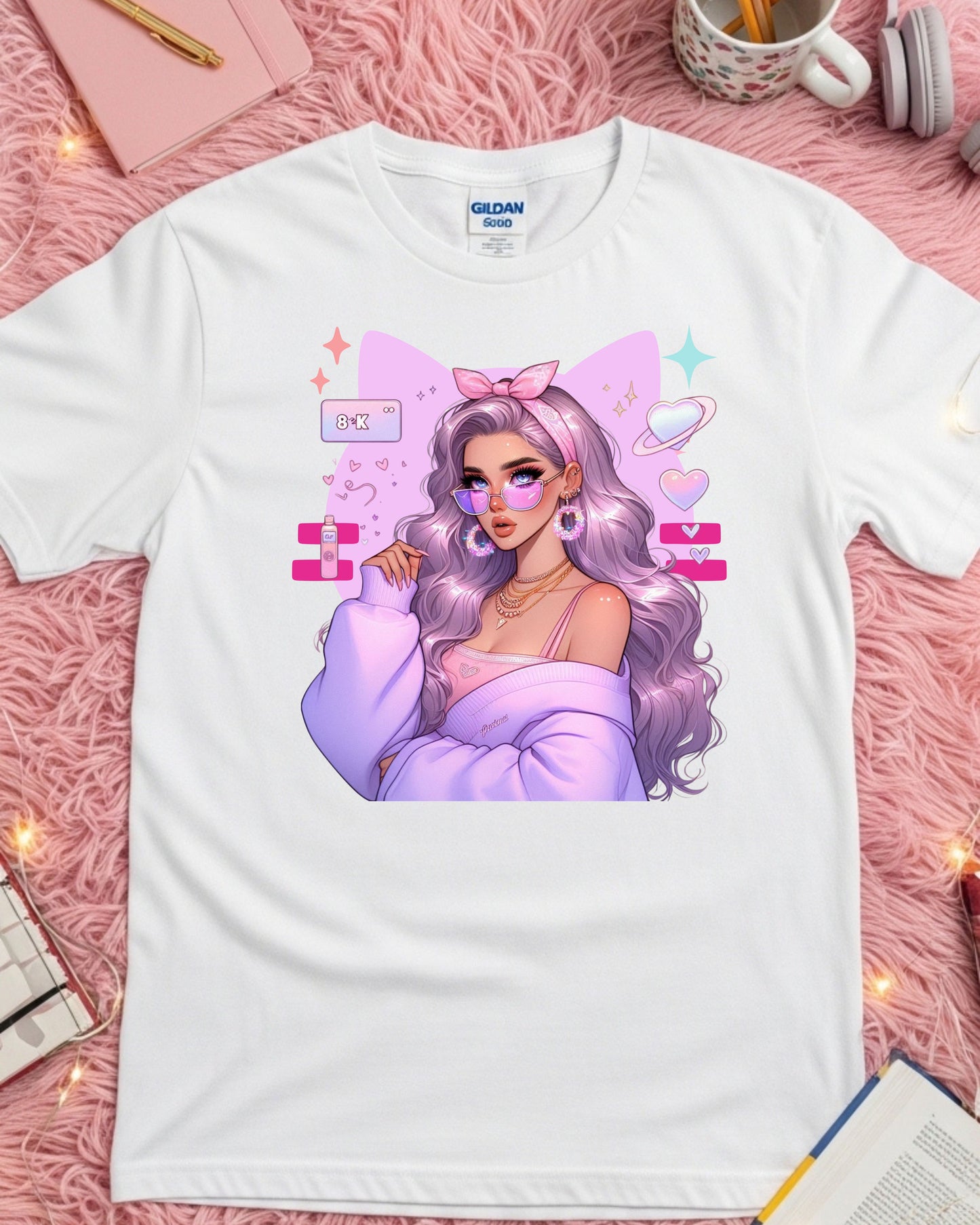 Pastel Kawaii Girl T-Shirt: Lavender Hair Anime Graphic Top