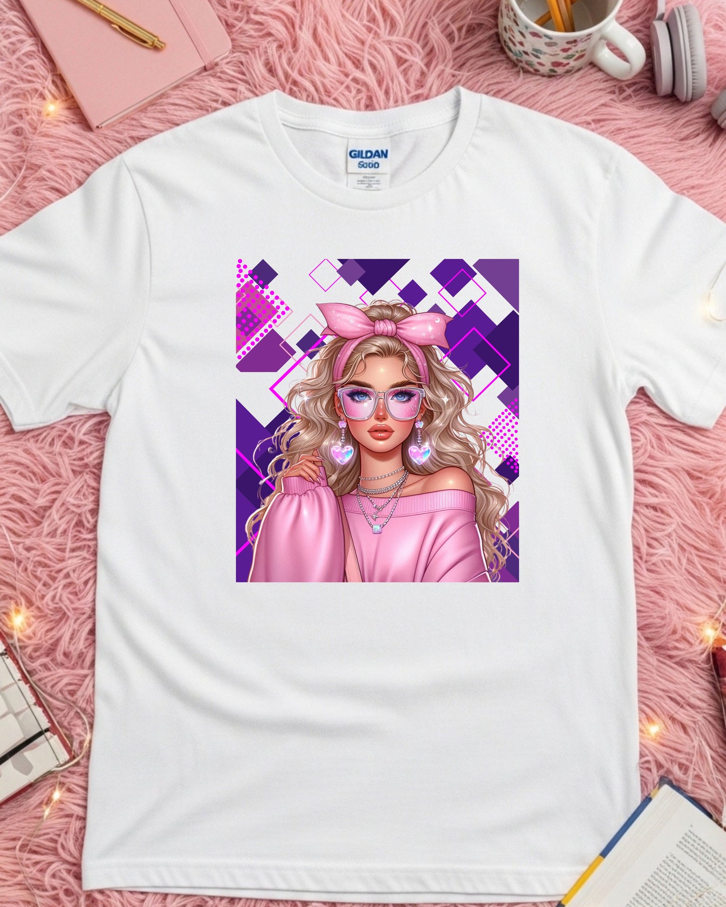 Kawaii Pastel Girl T‑Shirt Soft Girl Aesthetic Gen Z Blonde Hair Graphic Cute Anime‑Inspired Top