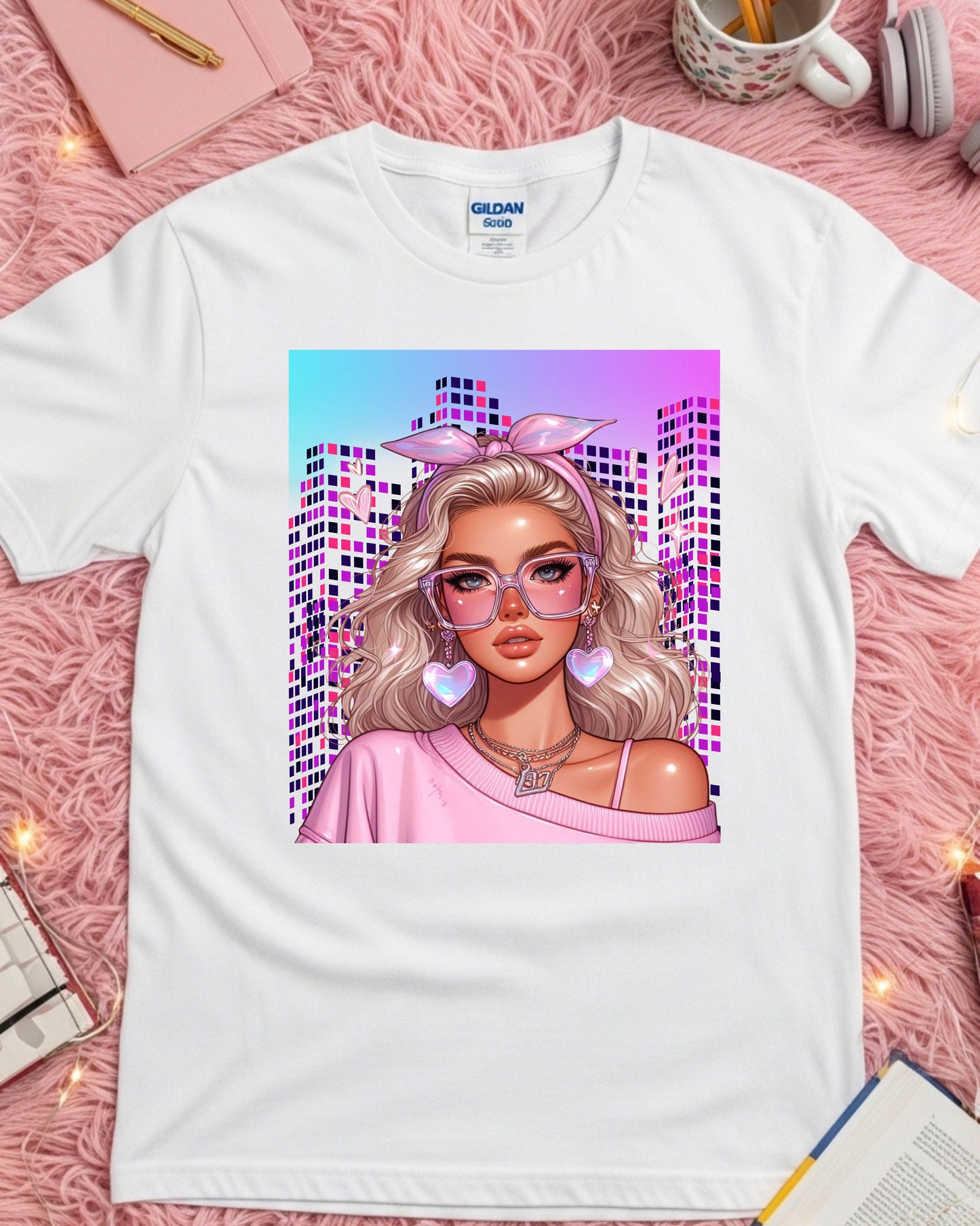 Pixel Princess Vibes: Glam City Girl with Heartcore Style