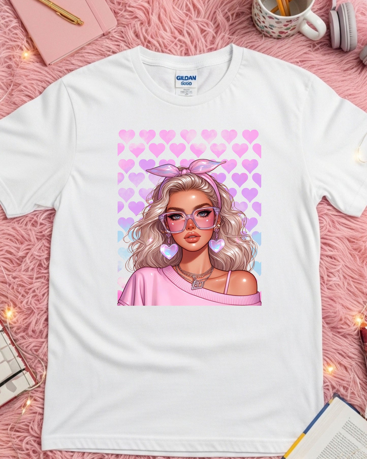 Floral Heartcore Glam: Pink Soft‑Girl Portrait Art
