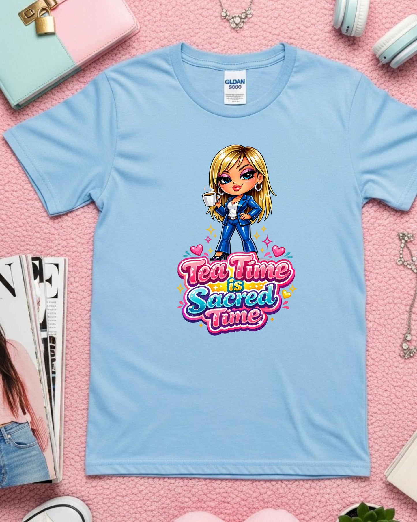 Tea Time Is Sacred Time Shirt Cozy Self‑Care Tee Cute Tea Lover Graphic T‑Shirt Relaxation Aesthetic Top Mindfulness Gift for Women