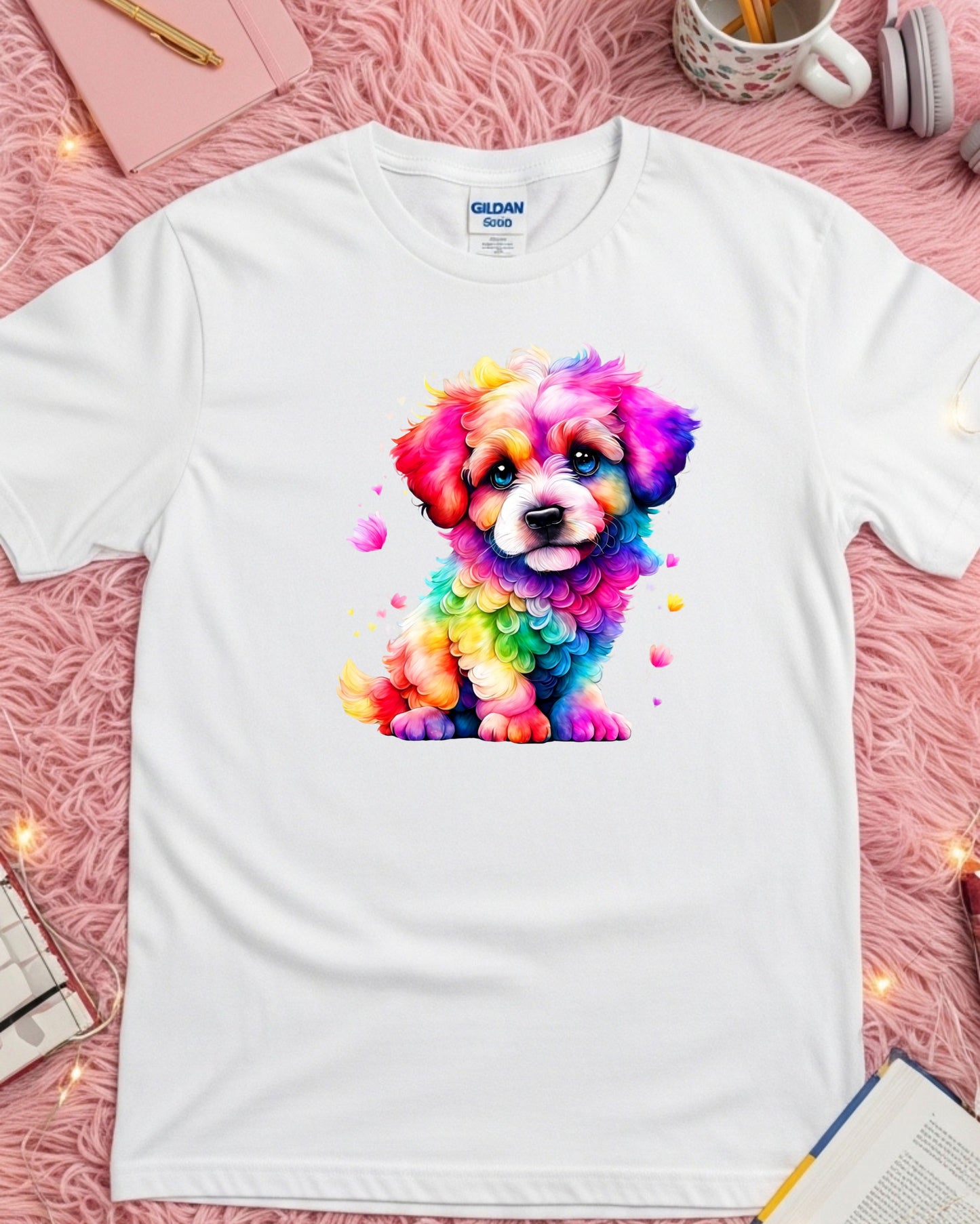 Rainbow Puppy T‑Shirt – Colourful Cute Dog Graphic, Bright Multicolour Pet Lover Design
