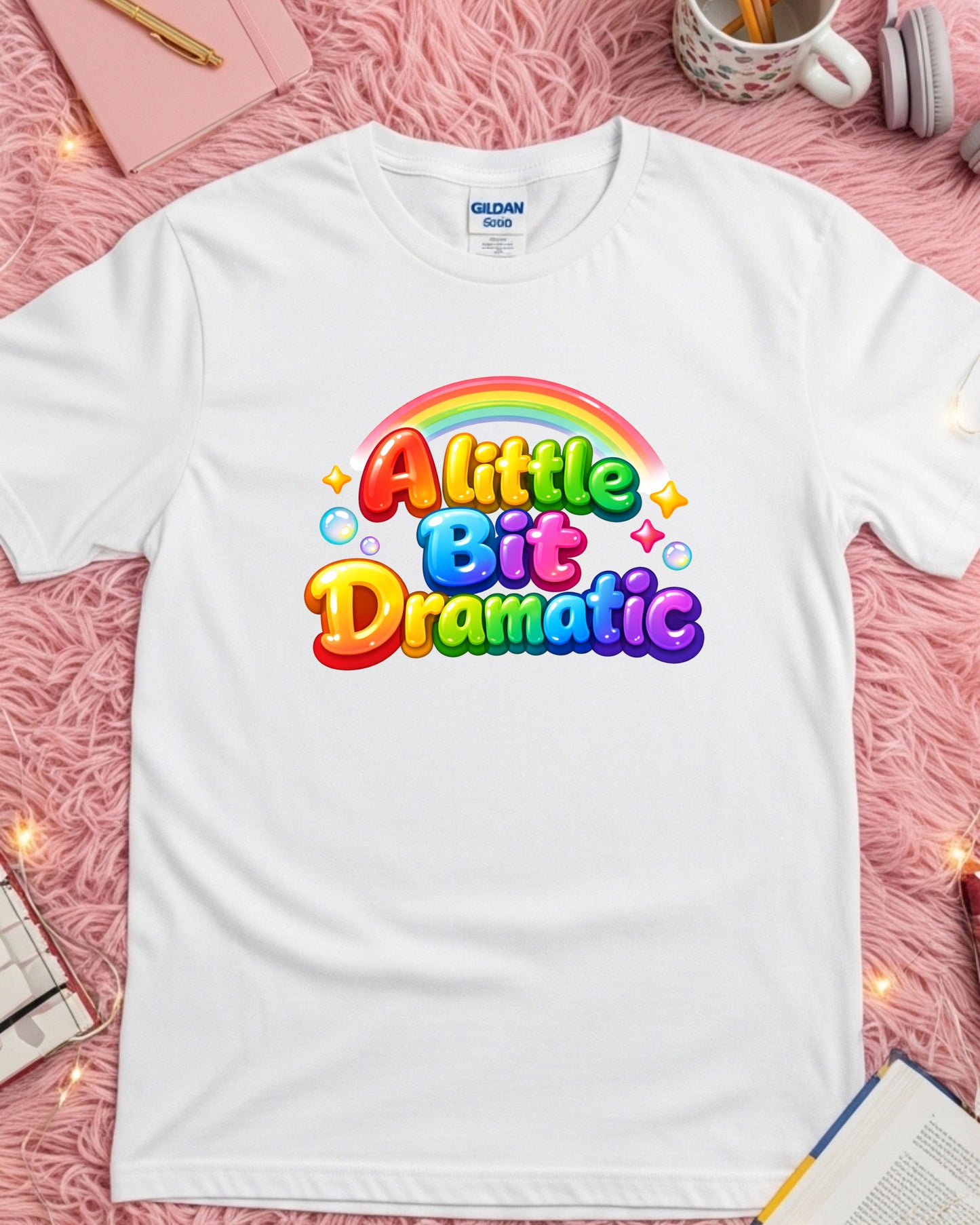 A Little Bit Dramatic Shirt – Rainbow Bubble Letter Graphic Tee
