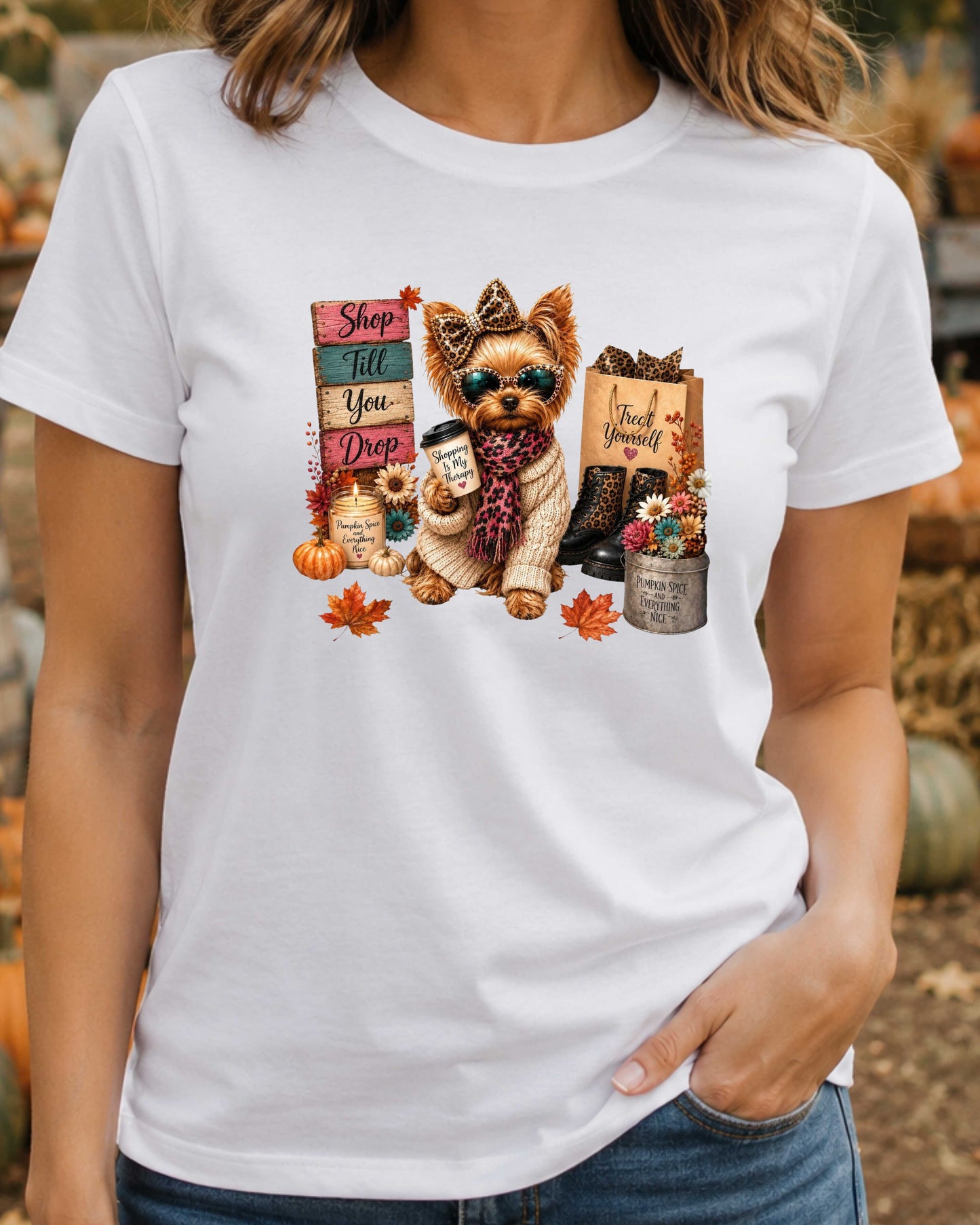 Autumn Yorkie Cute Fall Yorkshire Terrier T-Shirt