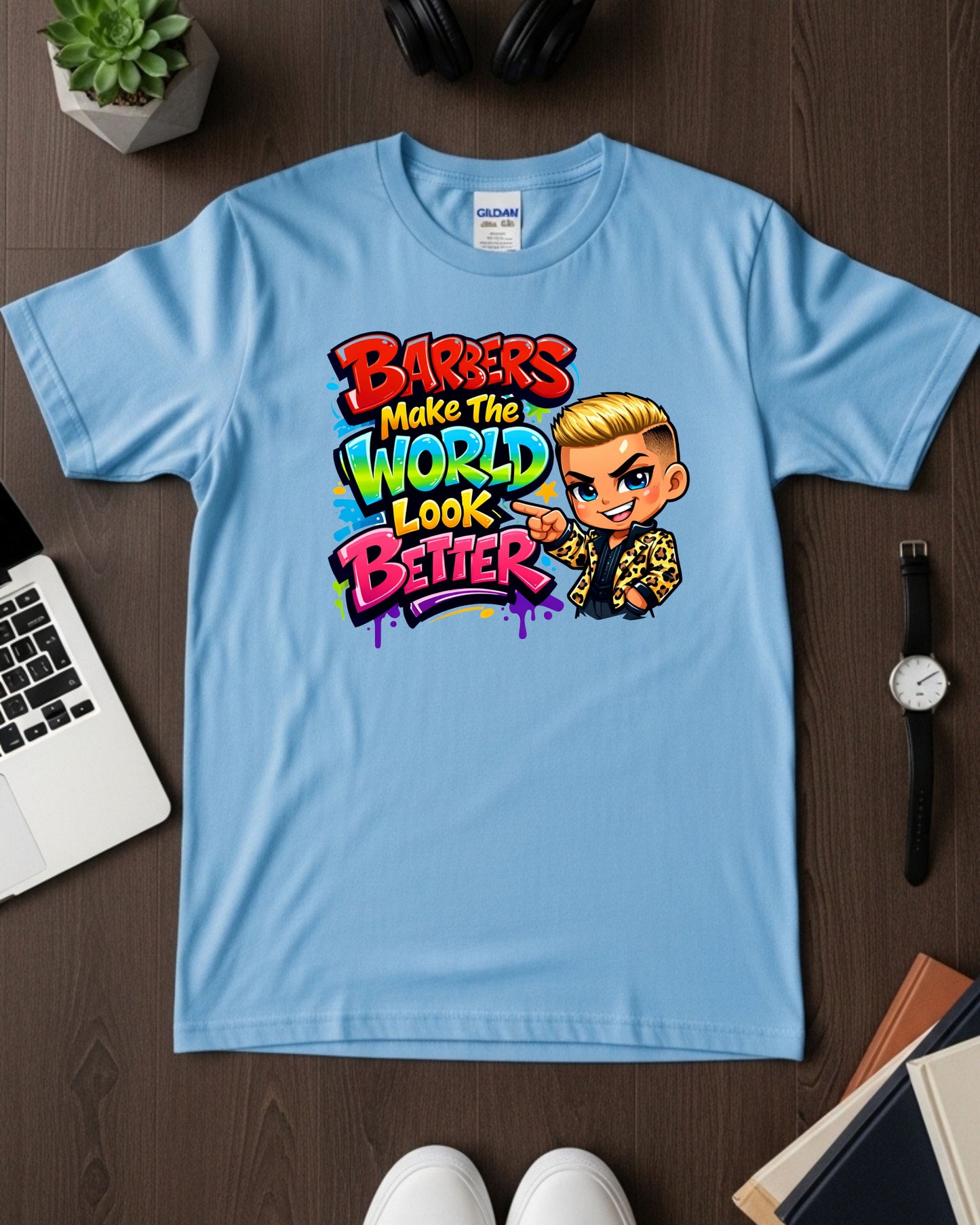 Barbers Make the World Look Better Shirt Funny Barber Tee Colourful Barbershop T‑Shirt Groomer & Stylist Graphic Top Barber Gift