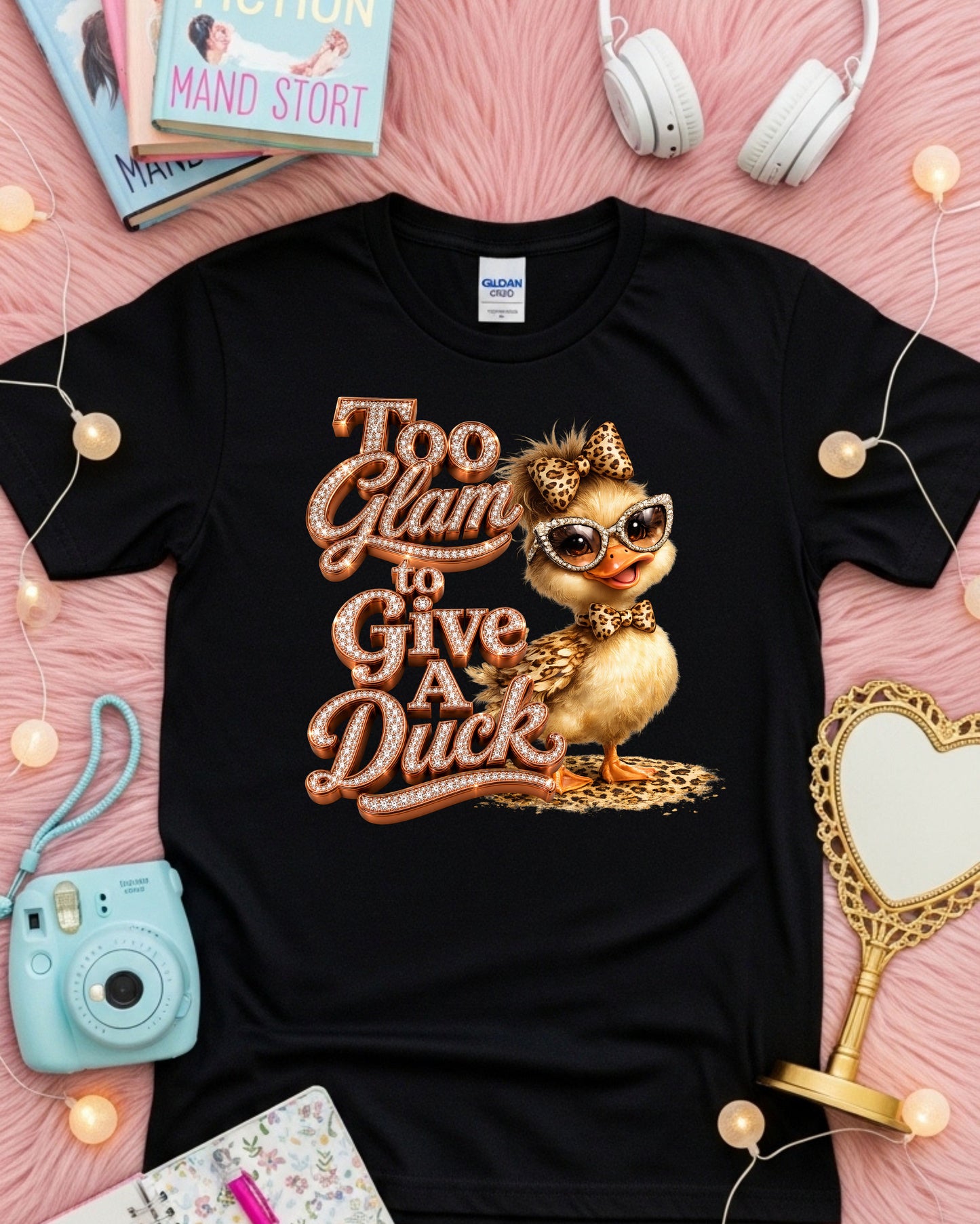 Too Glam To Give A Duck Shirt, Cute Glam Duck Graphic Tee, Funny Leopard Print Duck T-Shirt,