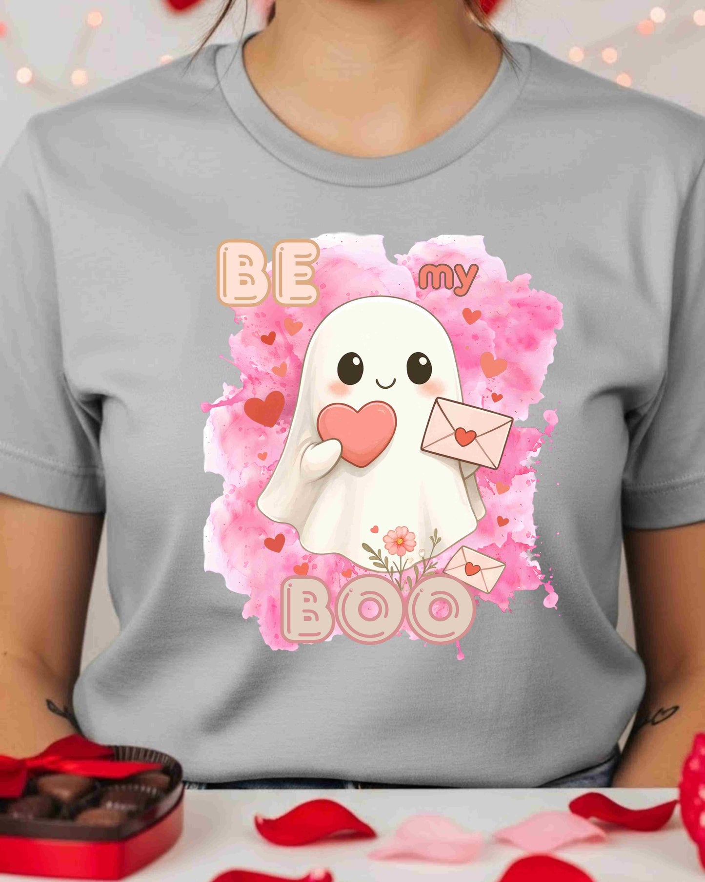 Be My Boo” Tee for Women – Kawaii Ghost Valentine’s Day T‑Shirt, Cute Love Letter Graphic, Sweet V‑Day Gift