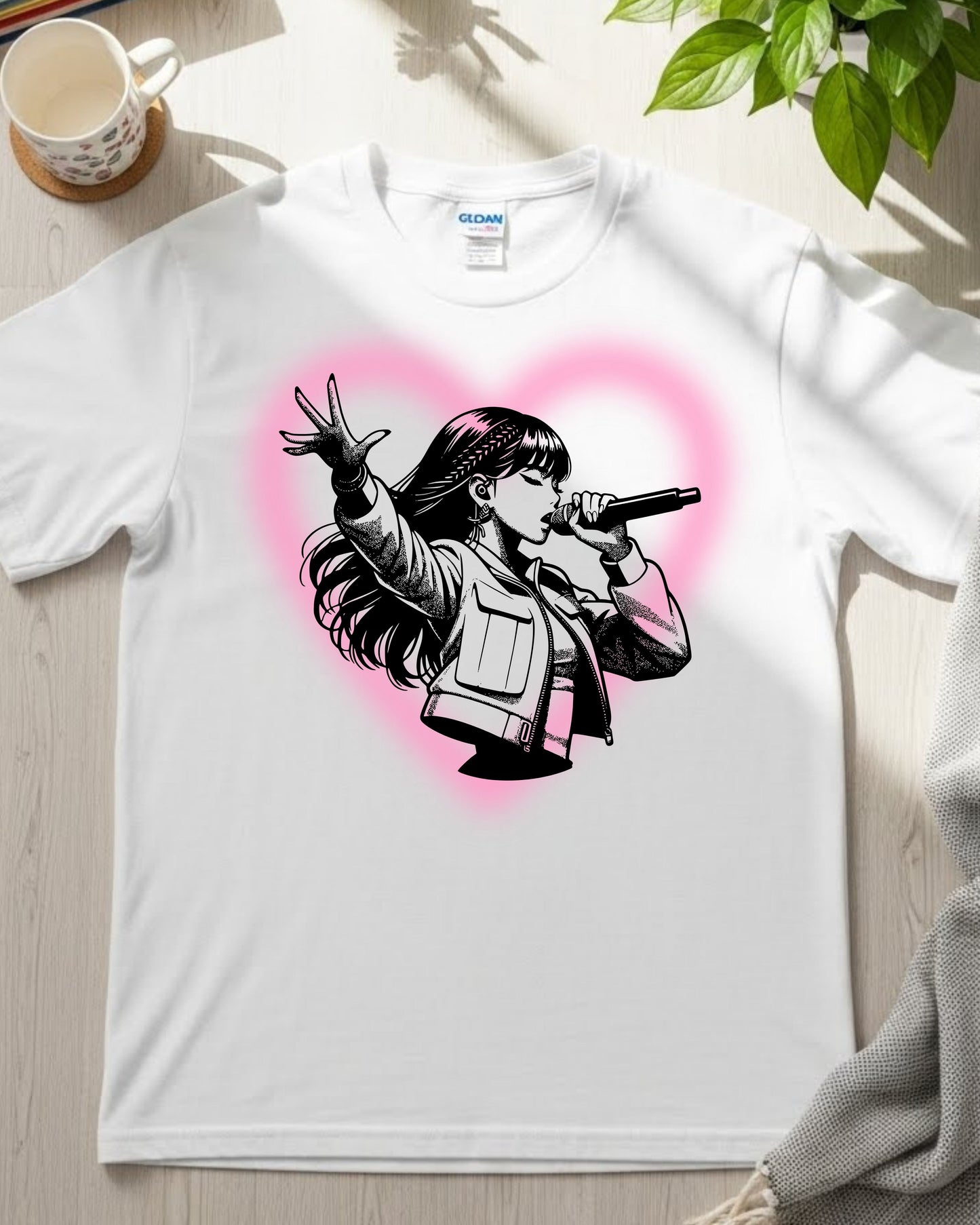 Anime Singer Shirt – Manga Idol Graphic Tee for Women & Teens – Cute J‑Pop Aesthetic T‑Shirt, Vocalist Illustration Top, Trendy Music Lover Tee