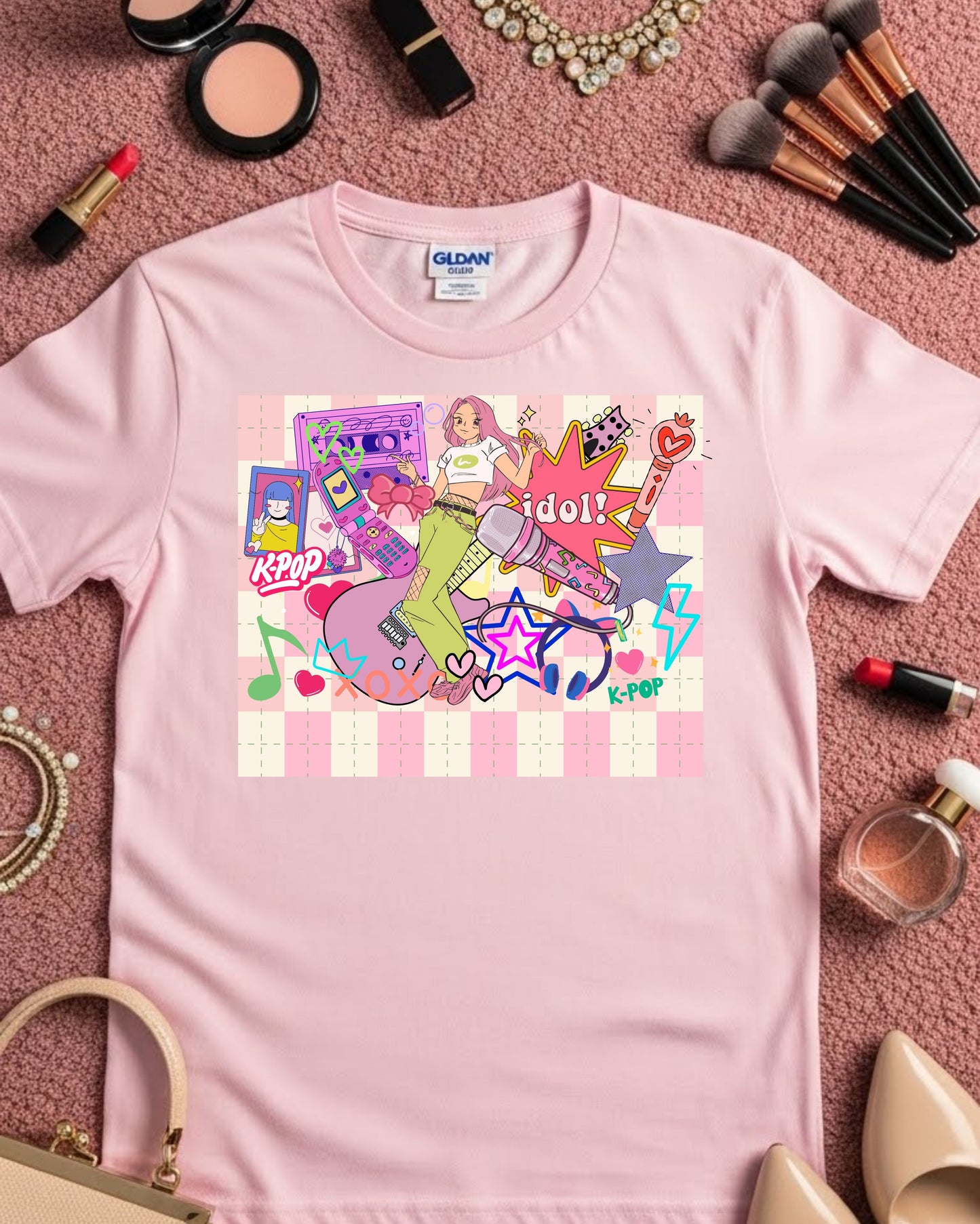 K‑Pop Idol Shirt – Cute Pink K‑Pop Aesthetic Tee for Fans – Anime‑Style Idol Graphic T‑Shirt, Colourful Music Lover Top, Trendy K‑Pop Merch