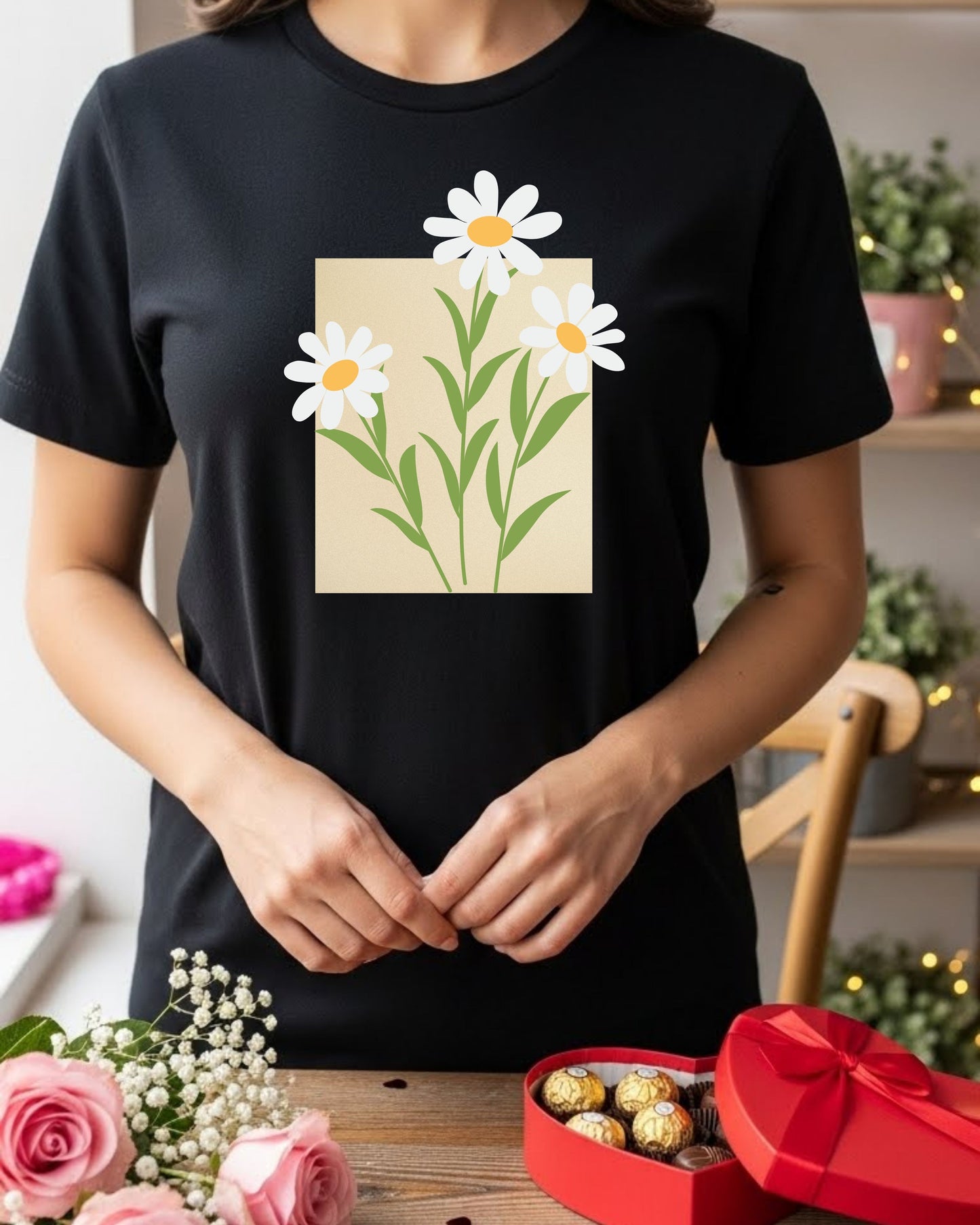 Daisy Flower Shirt – Minimalist Floral Graphic Tee for Women – Cute Spring Aesthetic T‑Shirt, Simple Botanical Design, Soft Nature‑Inspired Top
