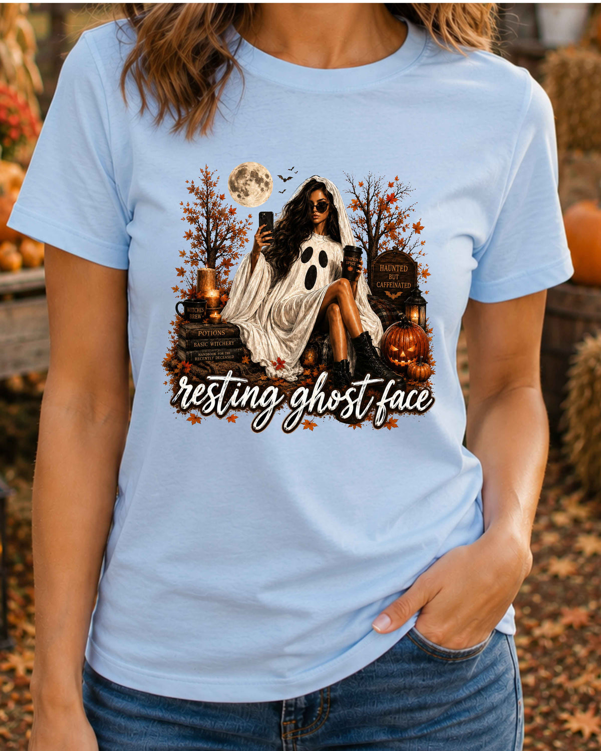 Resting Ghost Face Halloween Witchy T-Shirt