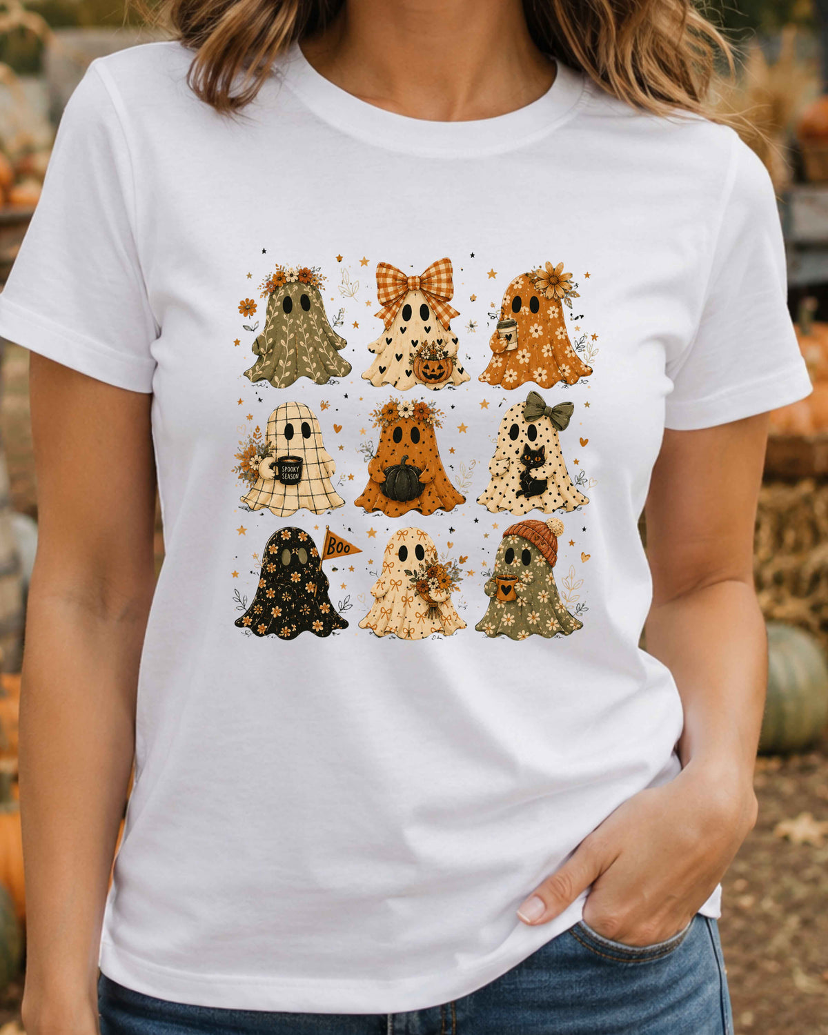 Floral Ghost Halloween Bow Halloween Season T-Shirt