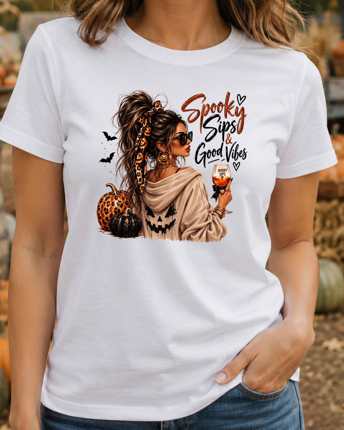Spooky Sips and Good Vibes Halloween T-Shirt