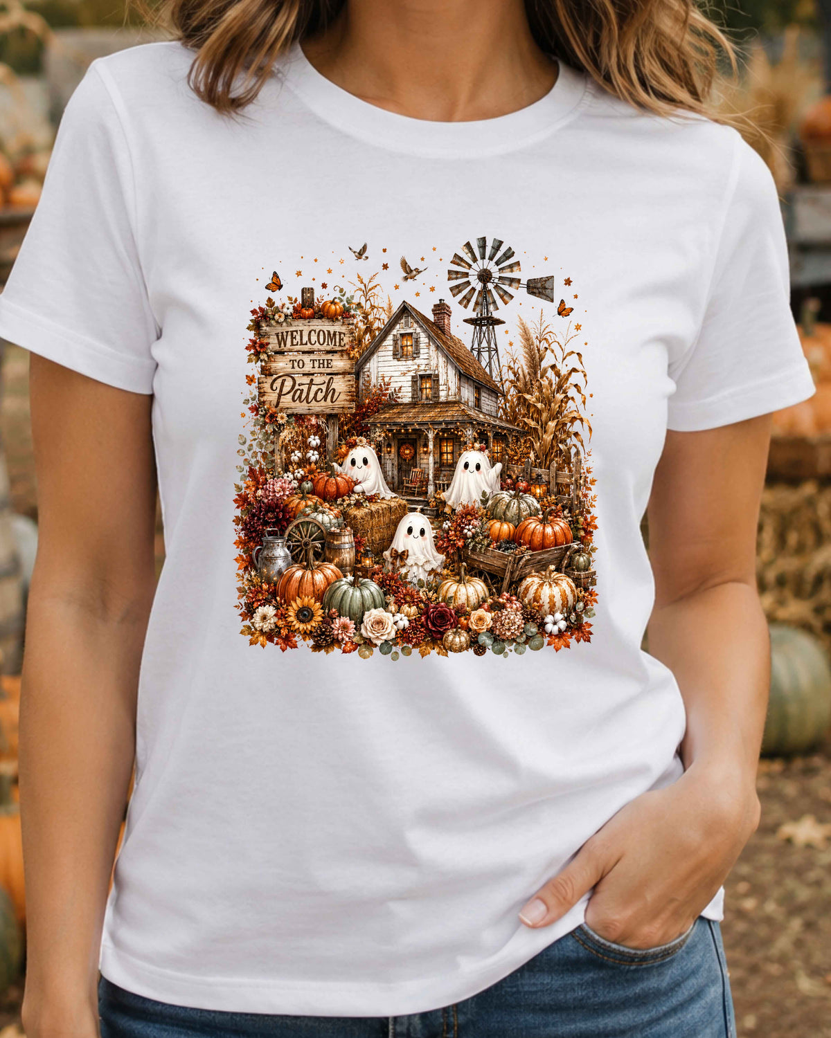 Welcome to the Patch Farmhouse Halloween Ghost T-Shirt