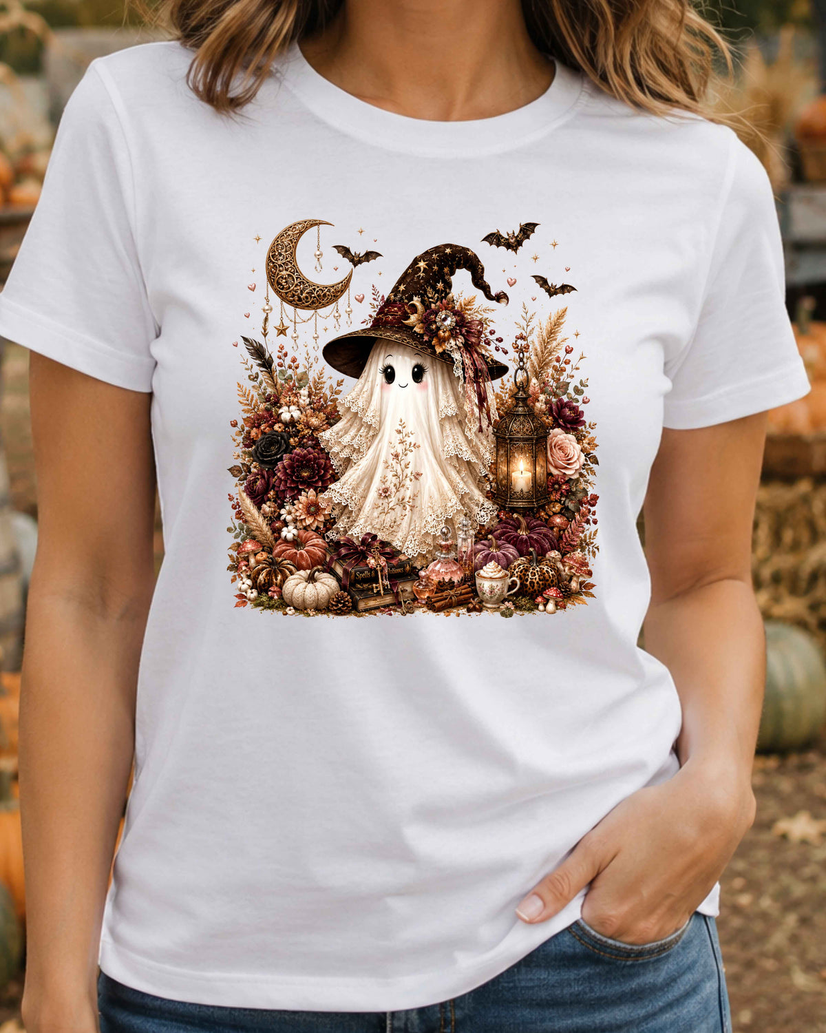 Ghost Witch Coquette Autumn Halloween T-Shirt