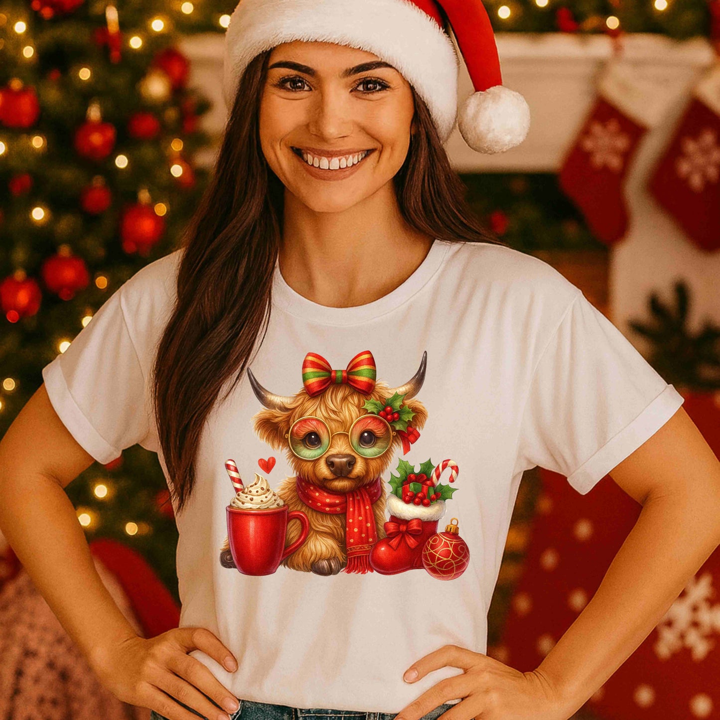 Highland Cow Holiday Cheer Christmas T-Shirt
