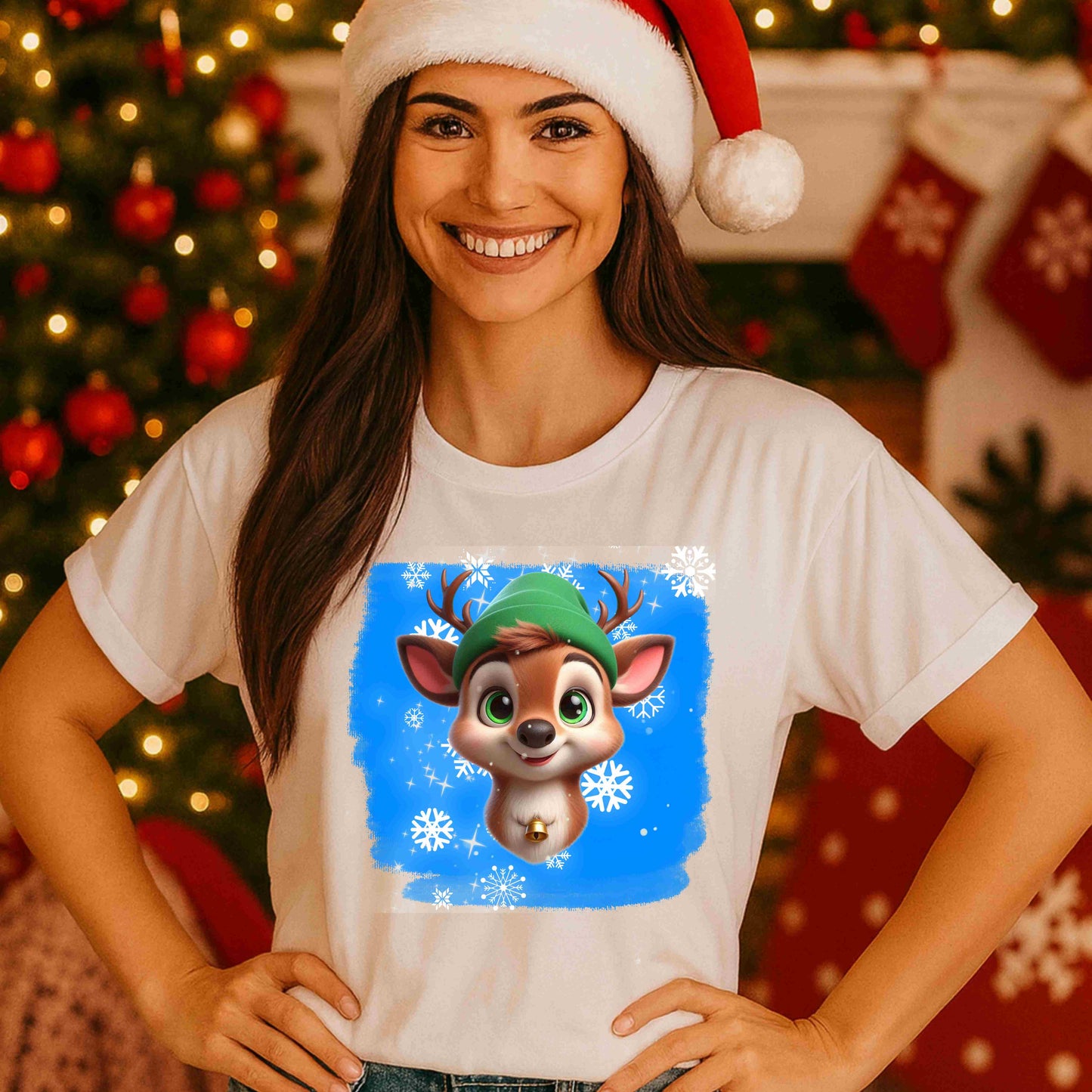 Cute Reindeer Christmas Shirt – Festive Holiday Deer Tee for Women & Teens – Adorable Winter Snowflake Graphic, Cozy Christmas Aesthetic Top
