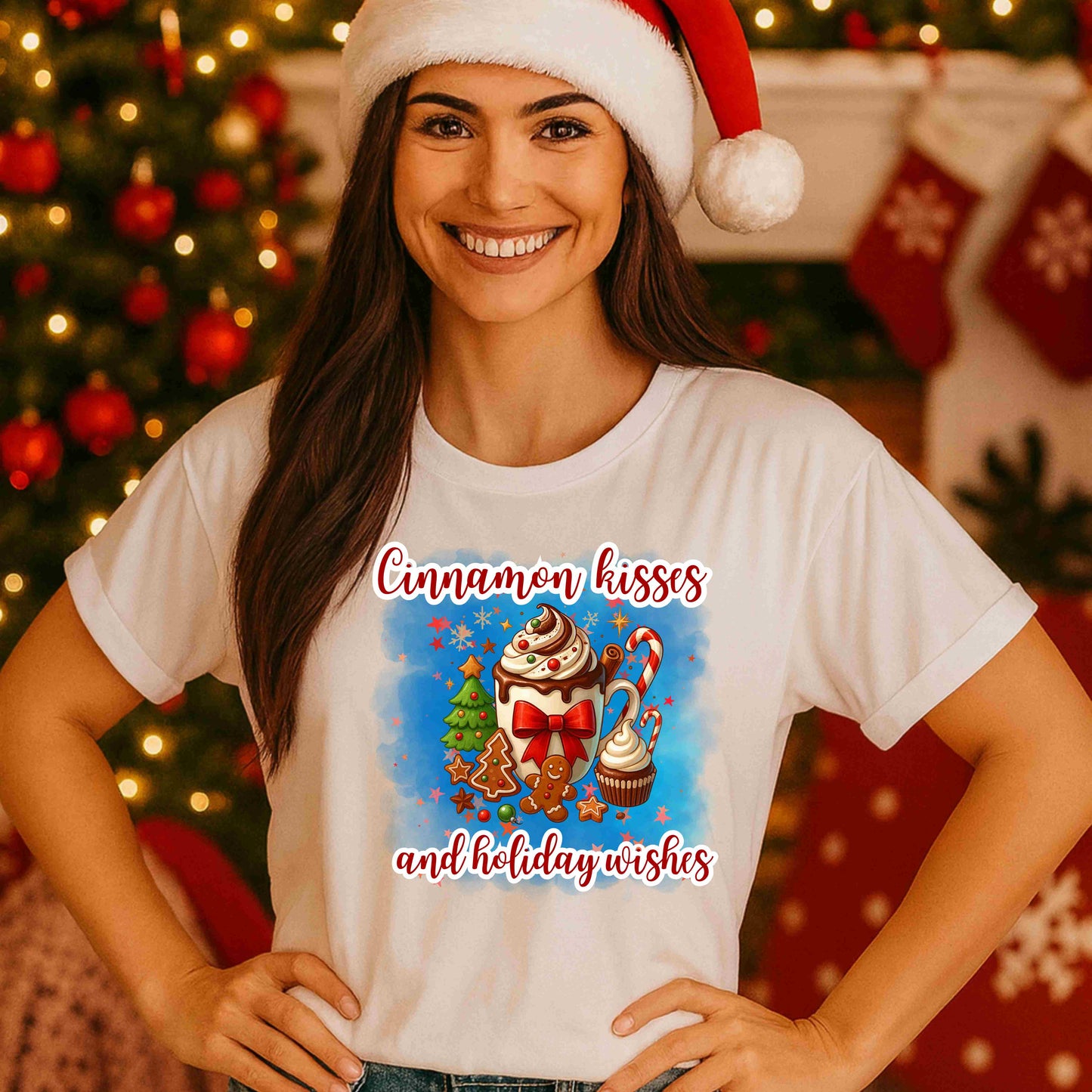Cinnamon Kisses and Holiday Wishes Shirt – Cute Christmas Treats Tee for Women & Teens – Festive Hot Cocoa & Gingerbread Graphic, Cozy Holiday Aesthetic Top
