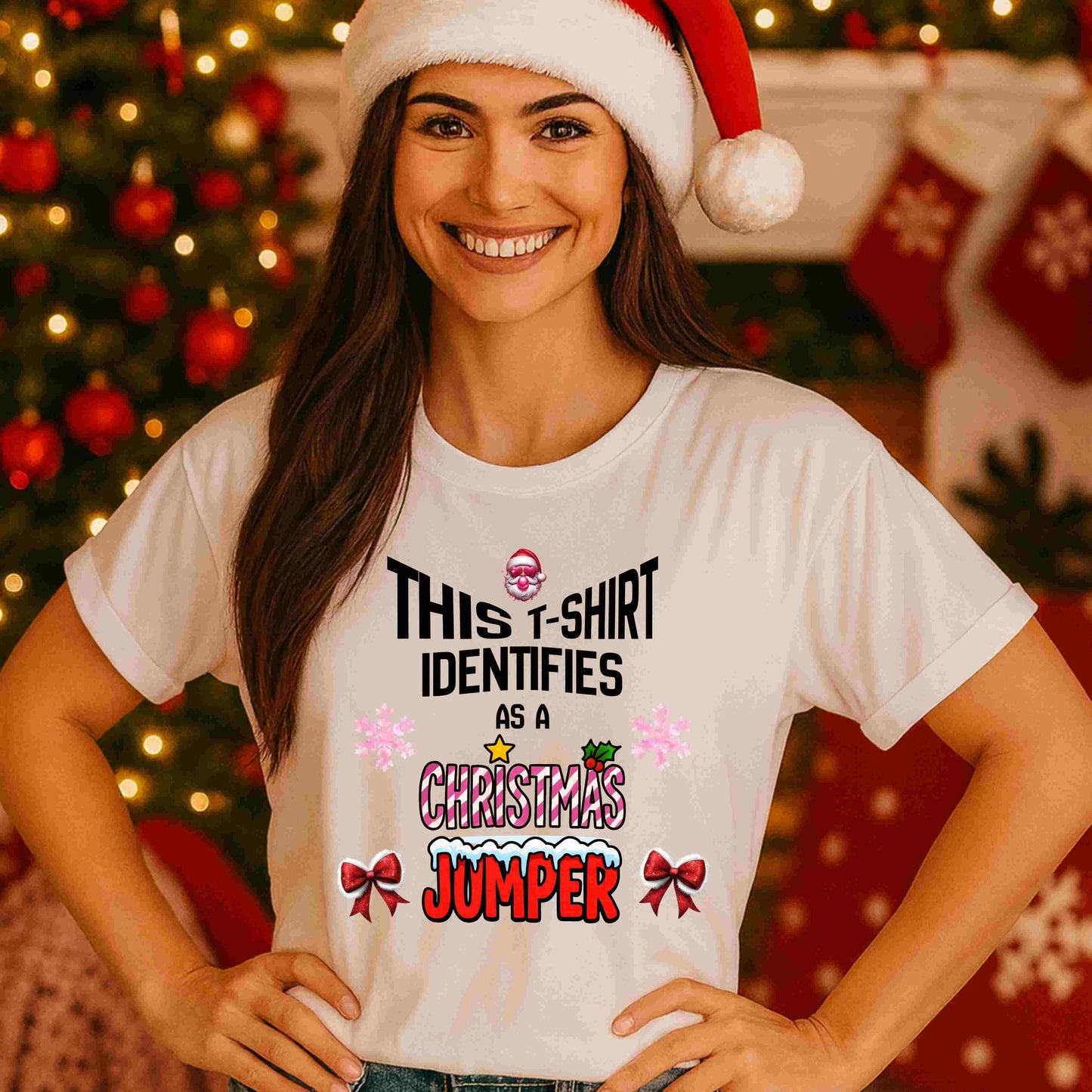 Funny Christmas Jumper Shirt – “This T‑Shirt Identifies as a Christmas Jumper” Tee for Women & Teens – Cute Festive Holiday Humour Graphic, Retro Christmas Top