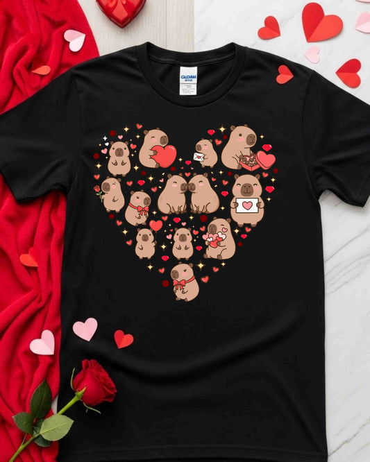 Capybara Valentine Shirt – Cute Heart‑Shaped Capybara Graphic Tee for Women & Teens – Kawaii Animal Love T‑Shirt, Romantic Gift Idea