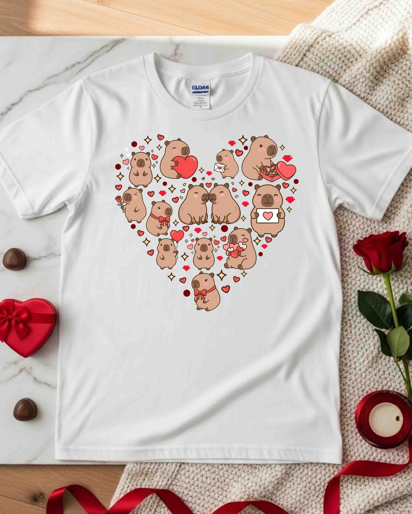 Capybara Valentine Shirt – Cute Heart‑Shaped Capybara Graphic Tee for Women & Teens – Kawaii Animal Love T‑Shirt, Romantic Gift Idea