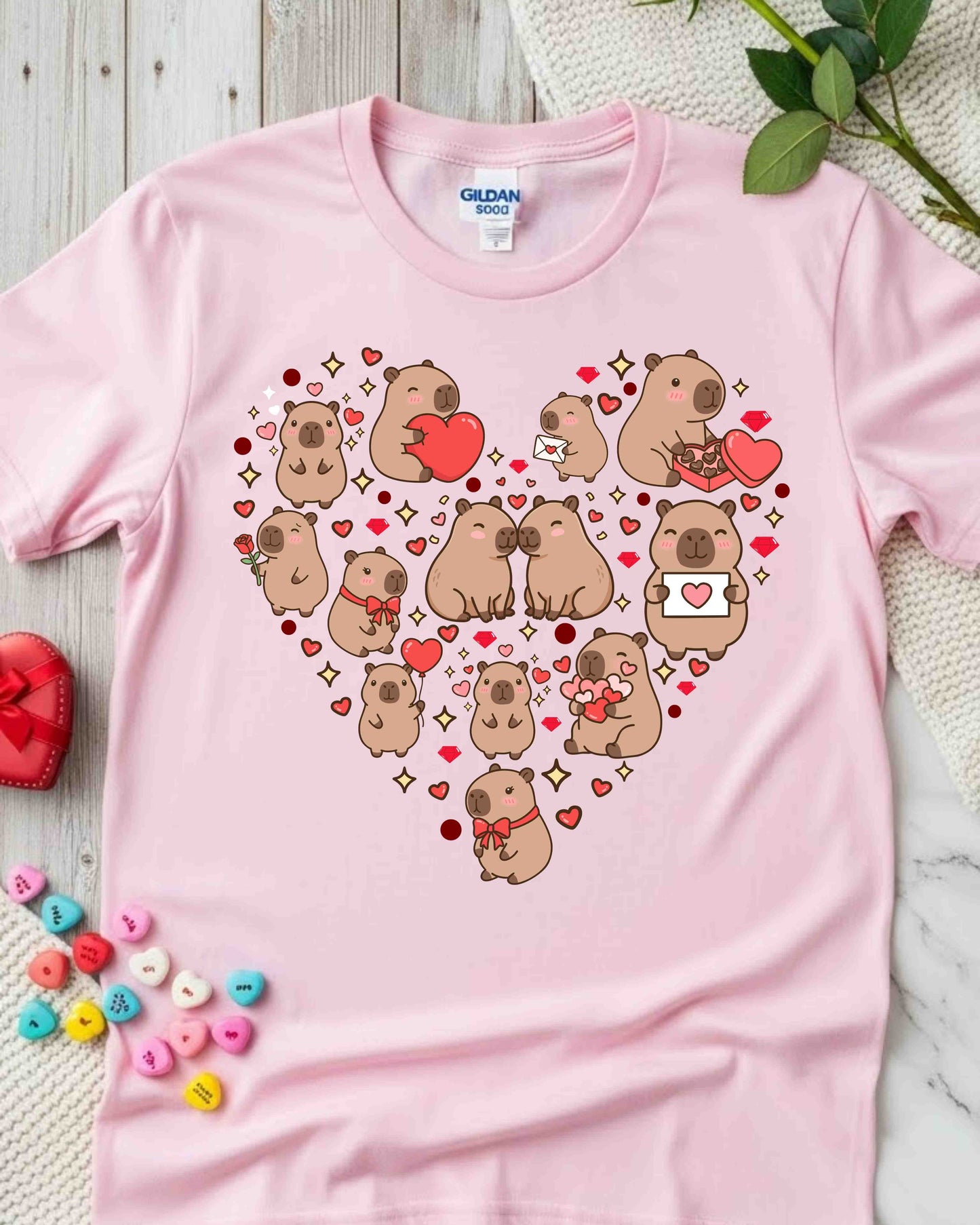 Capybara Valentine Shirt – Cute Heart‑Shaped Capybara Graphic Tee for Women & Teens – Kawaii Animal Love T‑Shirt, Romantic Gift Idea