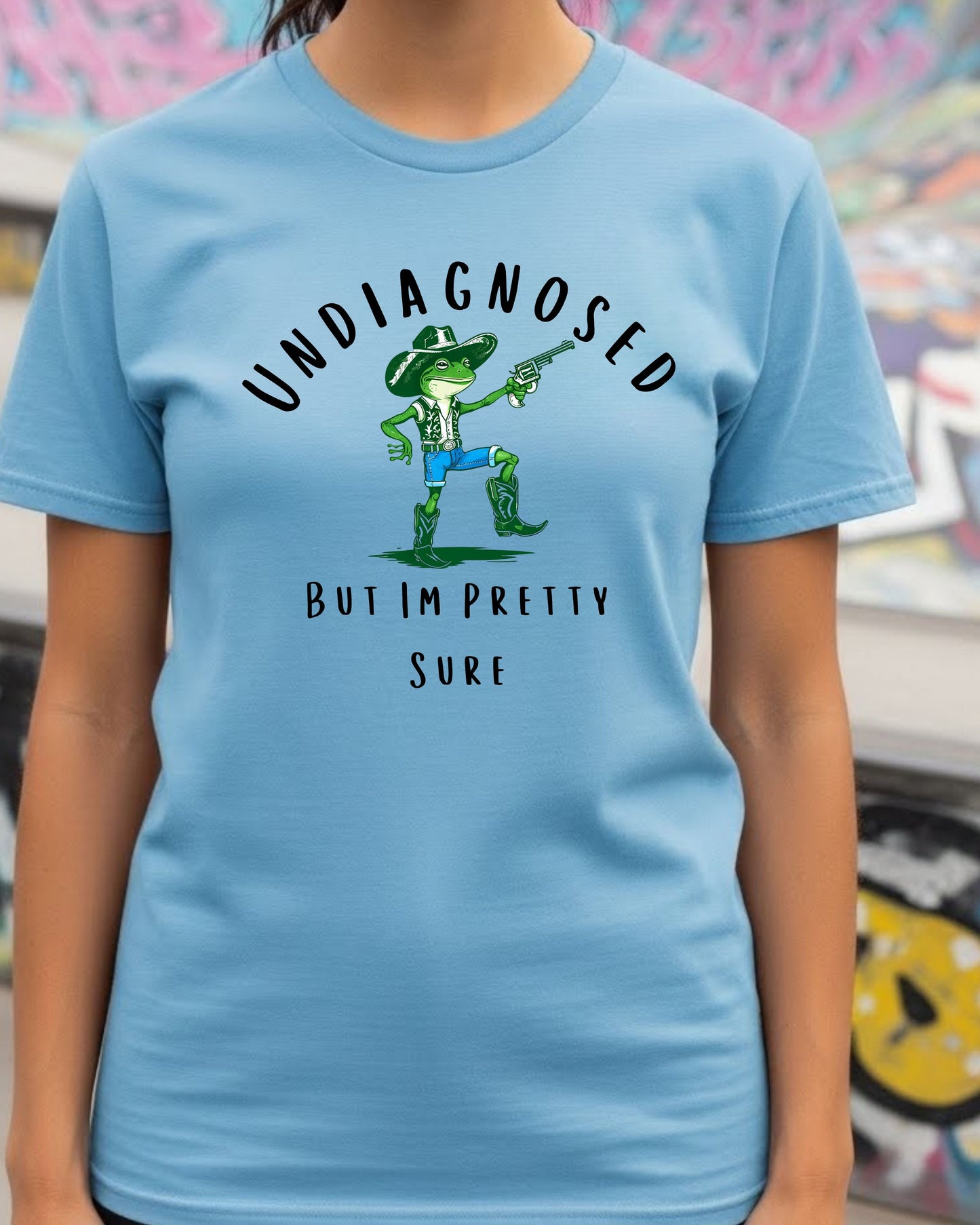 Funny Cowboy Frog Shirt – “Undiagnosed But I’m Pretty Sure” Tee – Western Frog Graphic, Cute Chaotic Humour T‑Shirt, Trending Cowgirl Aesthetic Top