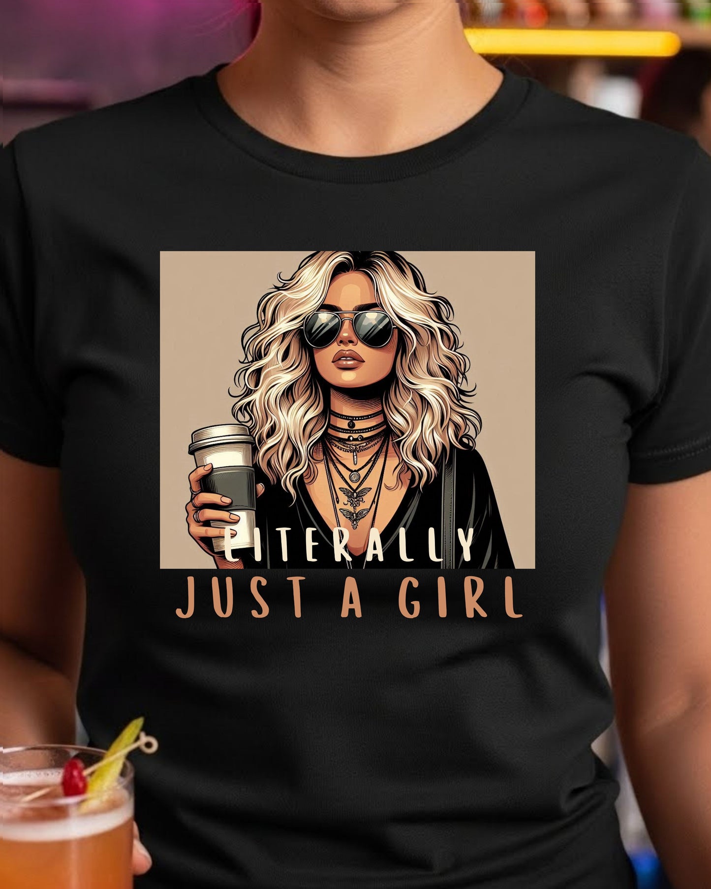 Literally Just a Girl Shirt – Fashion Illustration Tee for Women – Sassy Aesthetic Graphic T‑Shirt, Trendy Sunglasses Girl Design, Cute Feminine Top