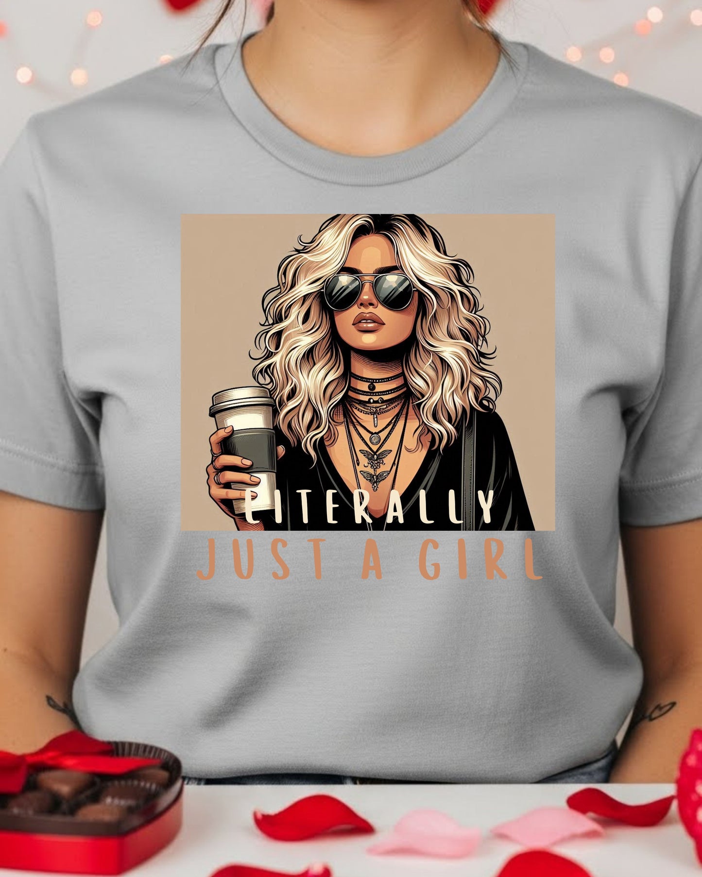 Literally Just a Girl Shirt – Fashion Illustration Tee for Women – Sassy Aesthetic Graphic T‑Shirt, Trendy Sunglasses Girl Design, Cute Feminine Top