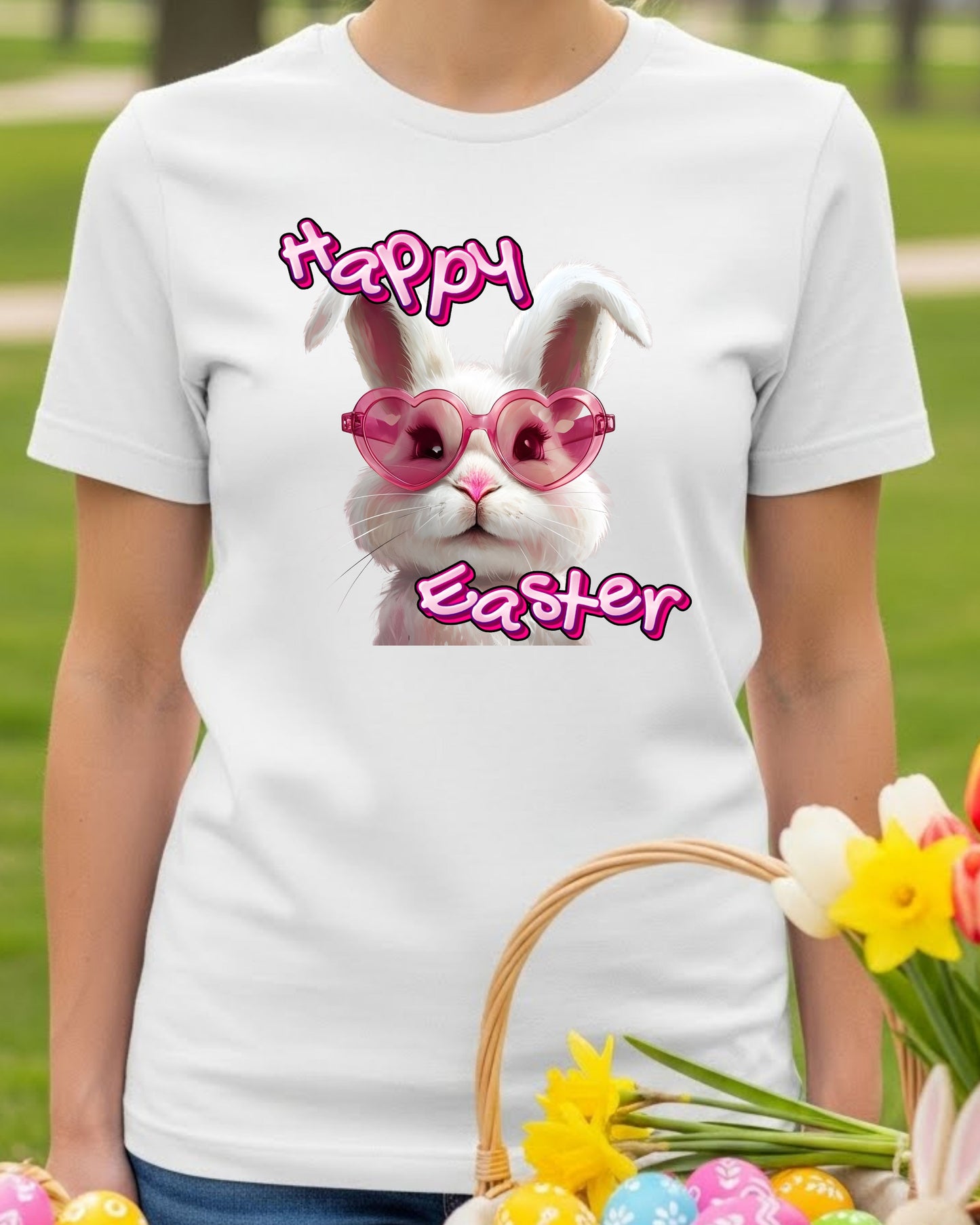 Happy Easter Bunny Shirt – Cute Bunny with Heart Sunglasses Tee for Women & Teens – Pastel Spring Graphic T‑Shirt, Fun Easter Outfit Idea