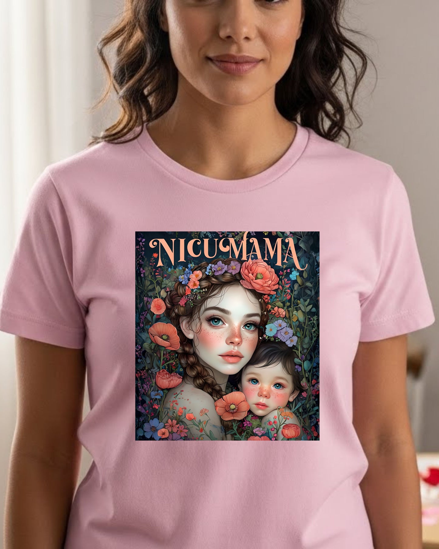 NICU Mama Shirt – Floral Mother & Baby Illustration Tee for Strong Mothers – Preemie Support T‑Shirt, Neonatal Journey Gift, Inspirational NICU Mom Top