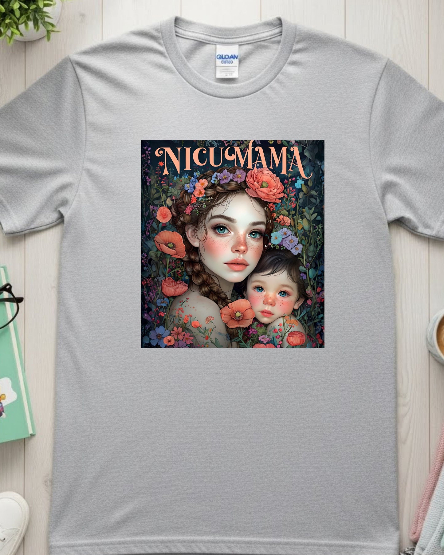 NICU Mama Shirt – Floral Mother & Baby Illustration Tee for Strong Mothers – Preemie Support T‑Shirt, Neonatal Journey Gift, Inspirational NICU Mom Top