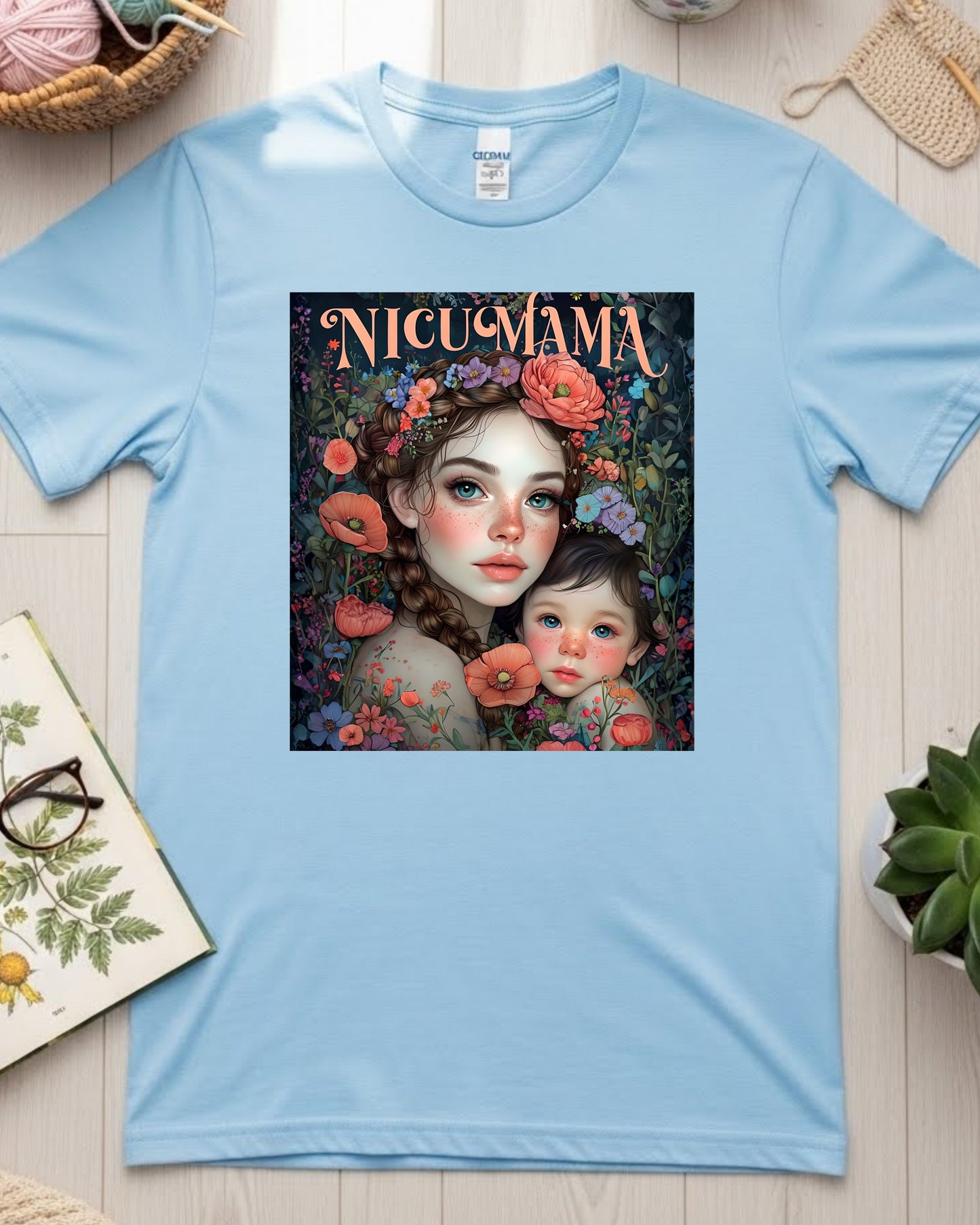 NICU Mama Shirt – Floral Mother & Baby Illustration Tee for Strong Mothers – Preemie Support T‑Shirt, Neonatal Journey Gift, Inspirational NICU Mom Top