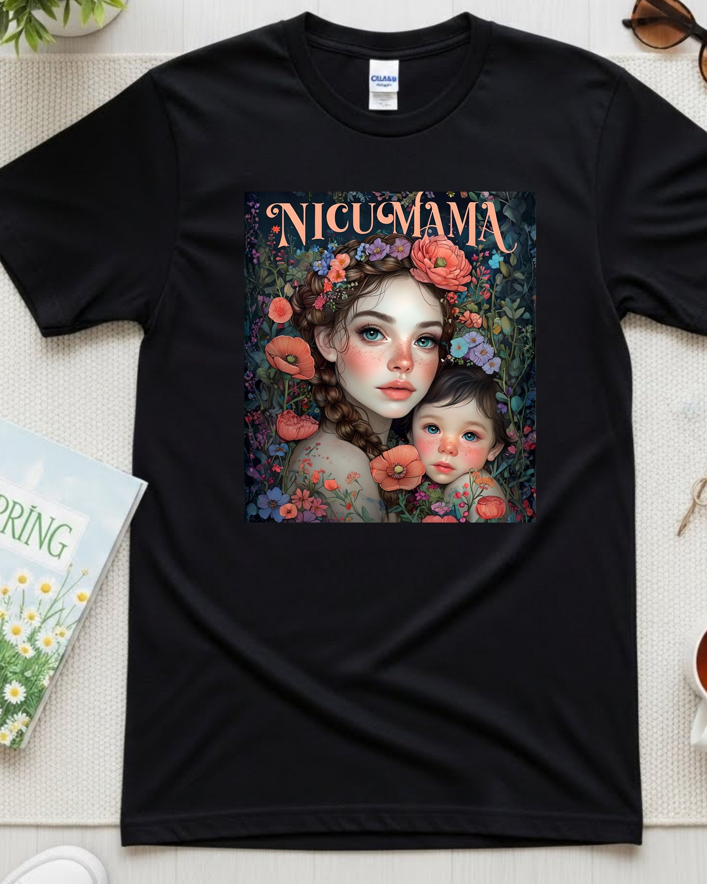 NICU Mama Shirt – Floral Mother & Baby Illustration Tee for Strong Mothers – Preemie Support T‑Shirt, Neonatal Journey Gift, Inspirational NICU Mom Top