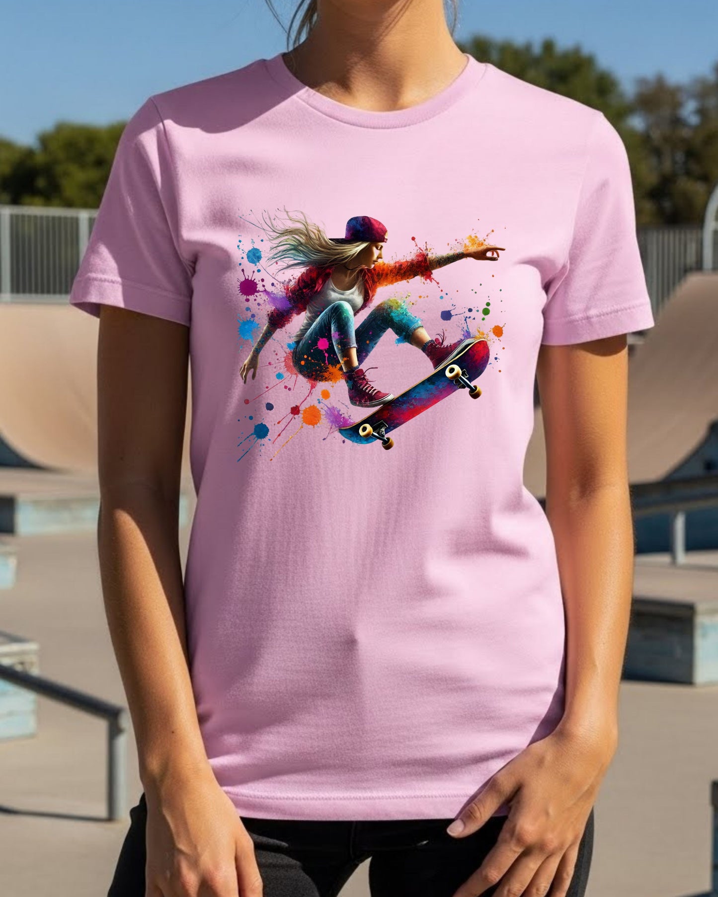 Skateboard Trick Shirt – Color Splash Skateboarding Graphic Tee for Men & Women – Streetwear Skater Aesthetic T‑Shirt, Cool Urban Art Top