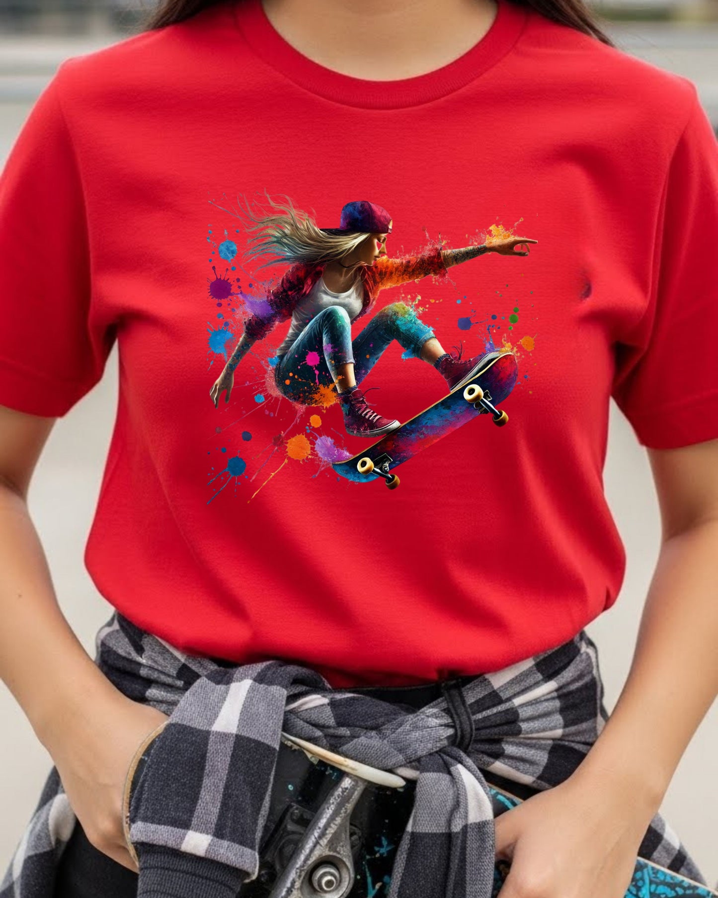 Skateboard Trick Shirt – Color Splash Skateboarding Graphic Tee for Men & Women – Streetwear Skater Aesthetic T‑Shirt, Cool Urban Art Top