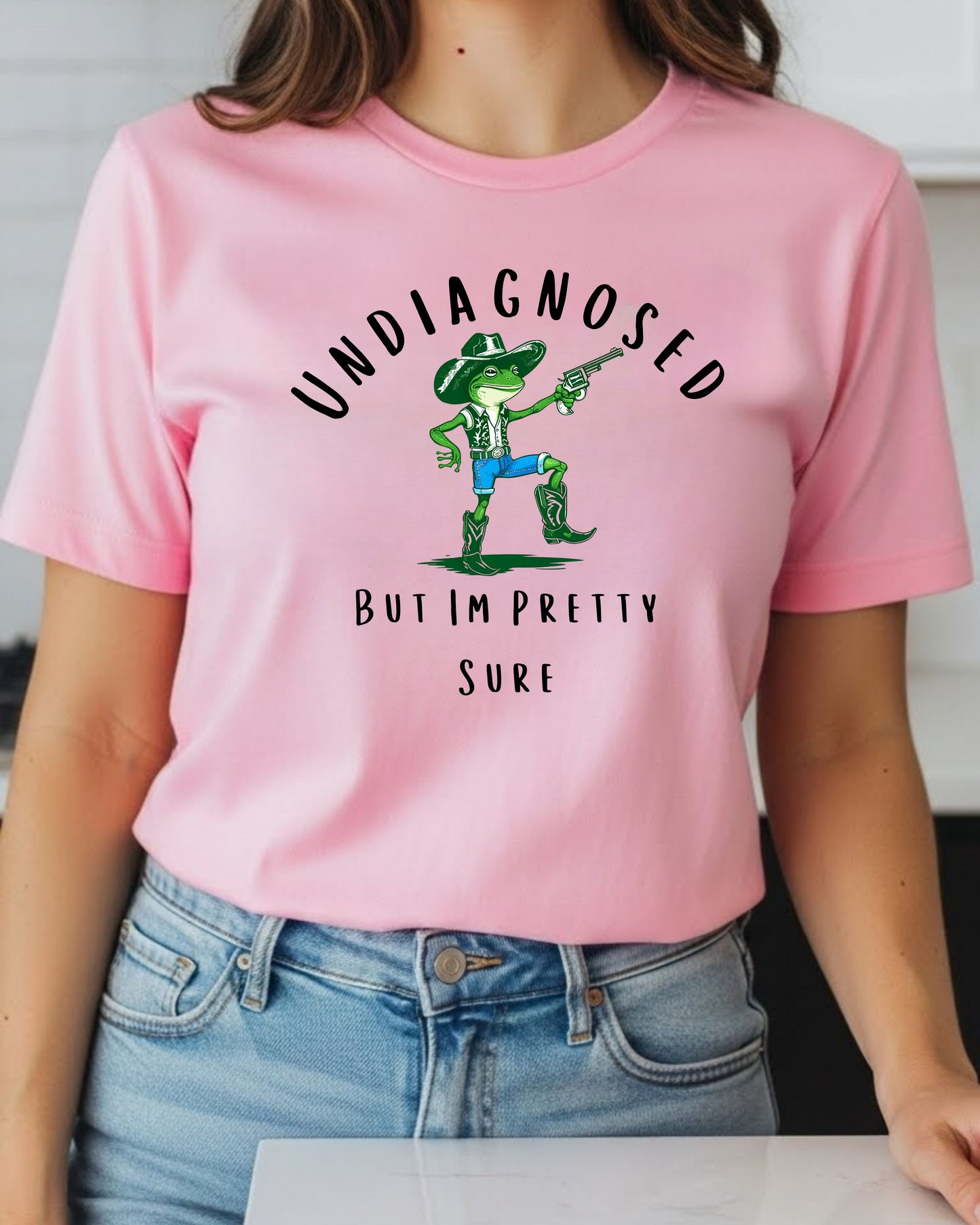 Funny Cowboy Frog Shirt – “Undiagnosed But I’m Pretty Sure” Tee – Western Frog Graphic, Cute Chaotic Humour T‑Shirt, Trending Cowgirl Aesthetic Top