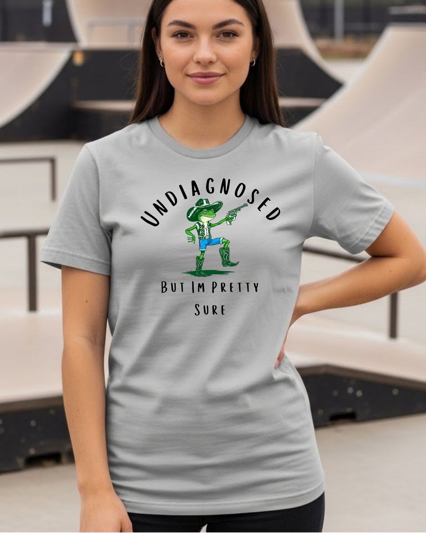Funny Cowboy Frog Shirt – “Undiagnosed But I’m Pretty Sure” Tee – Western Frog Graphic, Cute Chaotic Humour T‑Shirt, Trending Cowgirl Aesthetic Top