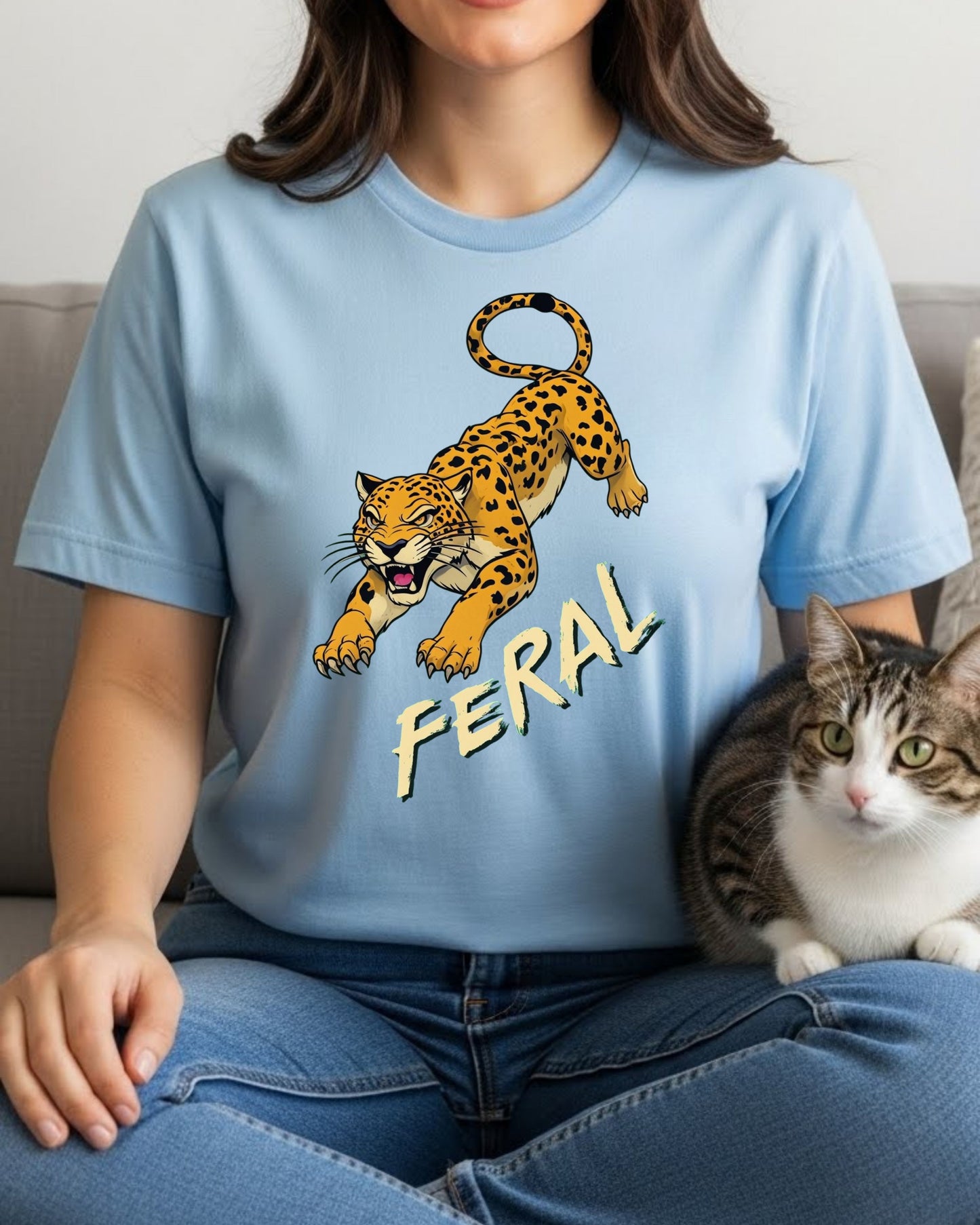 Feral Leopard Shirt – Growling Leopard Graphic Tee for Women – Wild Aesthetic Animal Print T‑Shirt, Fierce “Feral” Slogan Top, Trending Edgy Tee