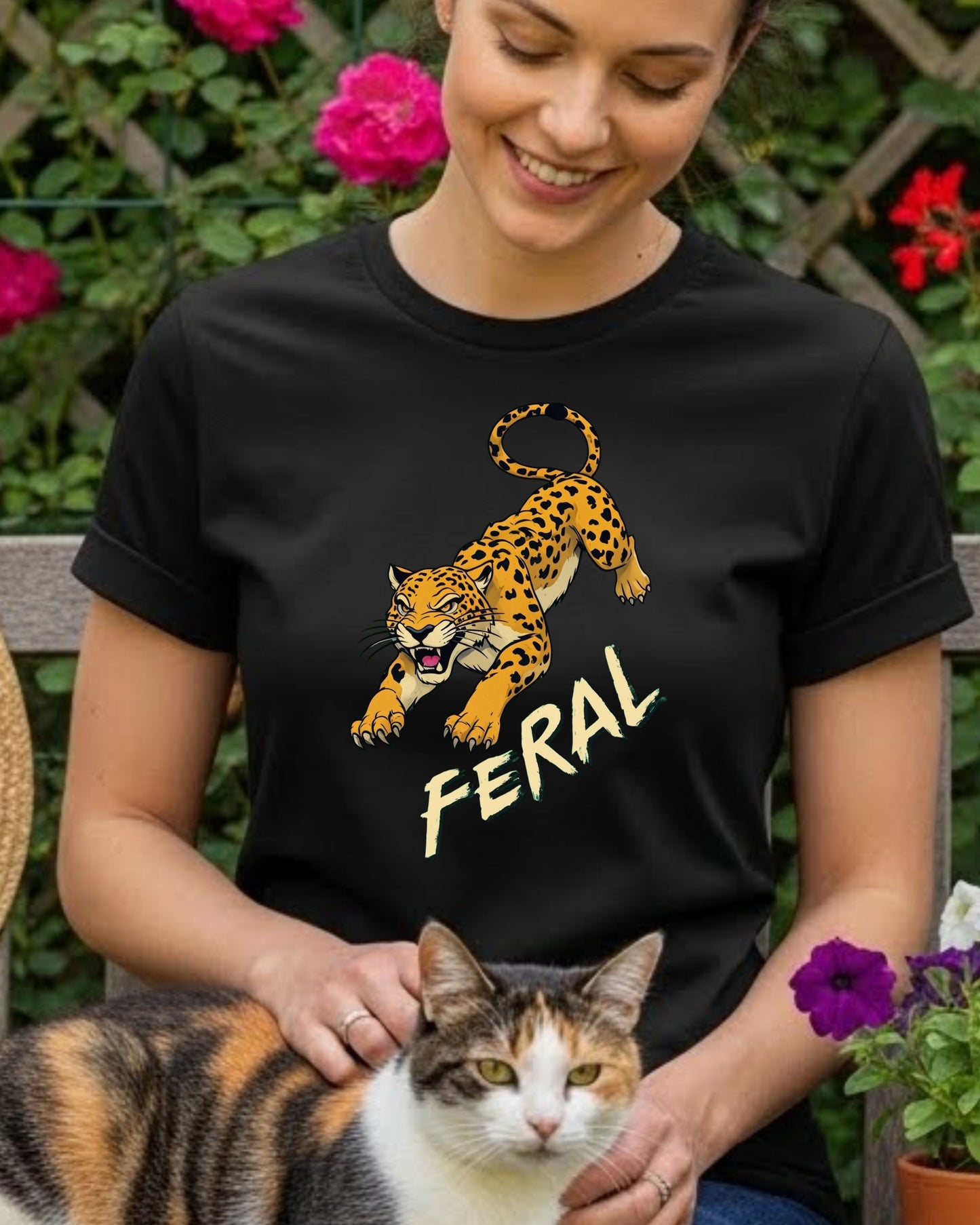 Feral Leopard Shirt – Growling Leopard Graphic Tee for Women – Wild Aesthetic Animal Print T‑Shirt, Fierce “Feral” Slogan Top, Trending Edgy Tee