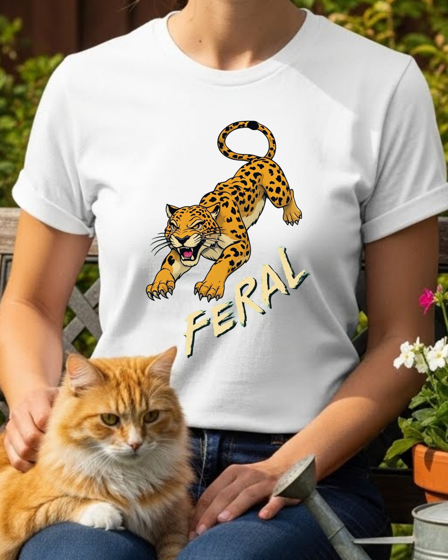 Feral Leopard Shirt – Growling Leopard Graphic Tee for Women – Wild Aesthetic Animal Print T‑Shirt, Fierce “Feral” Slogan Top, Trending Edgy Tee