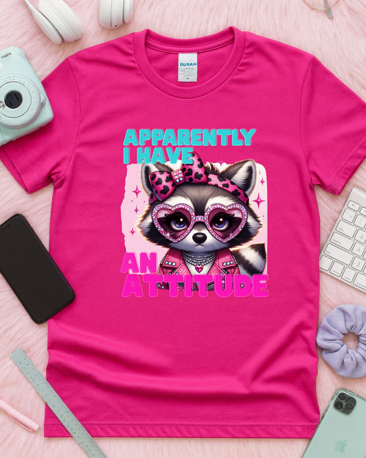 Apparently I Have an Attitude – Glam Raccoon Sass Illustration with Rhinestones & Leopard Bow