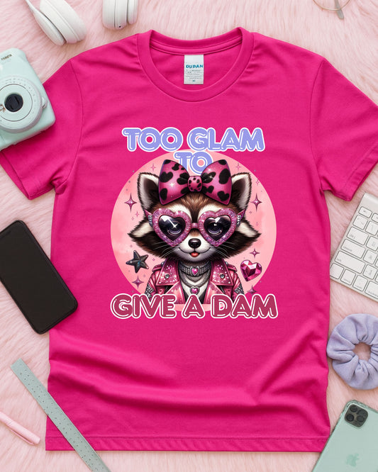 Too Glam to Give a Dam – Sassy Glam Raccoon Fashion Illustration with Rhinestones & Leopard Bow