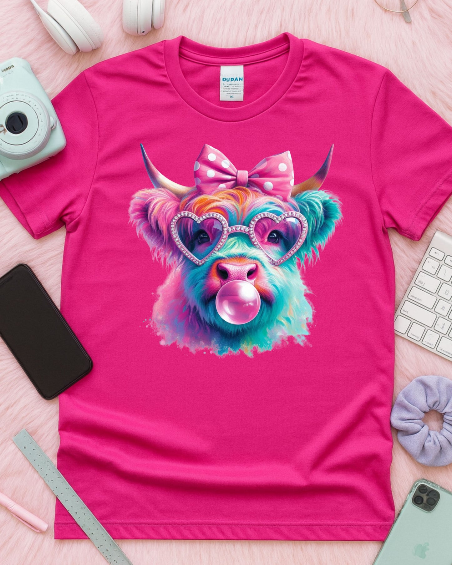 Rainbow Highland Cow T-Shirt – Bubblegum Pop Art Graphic Tee