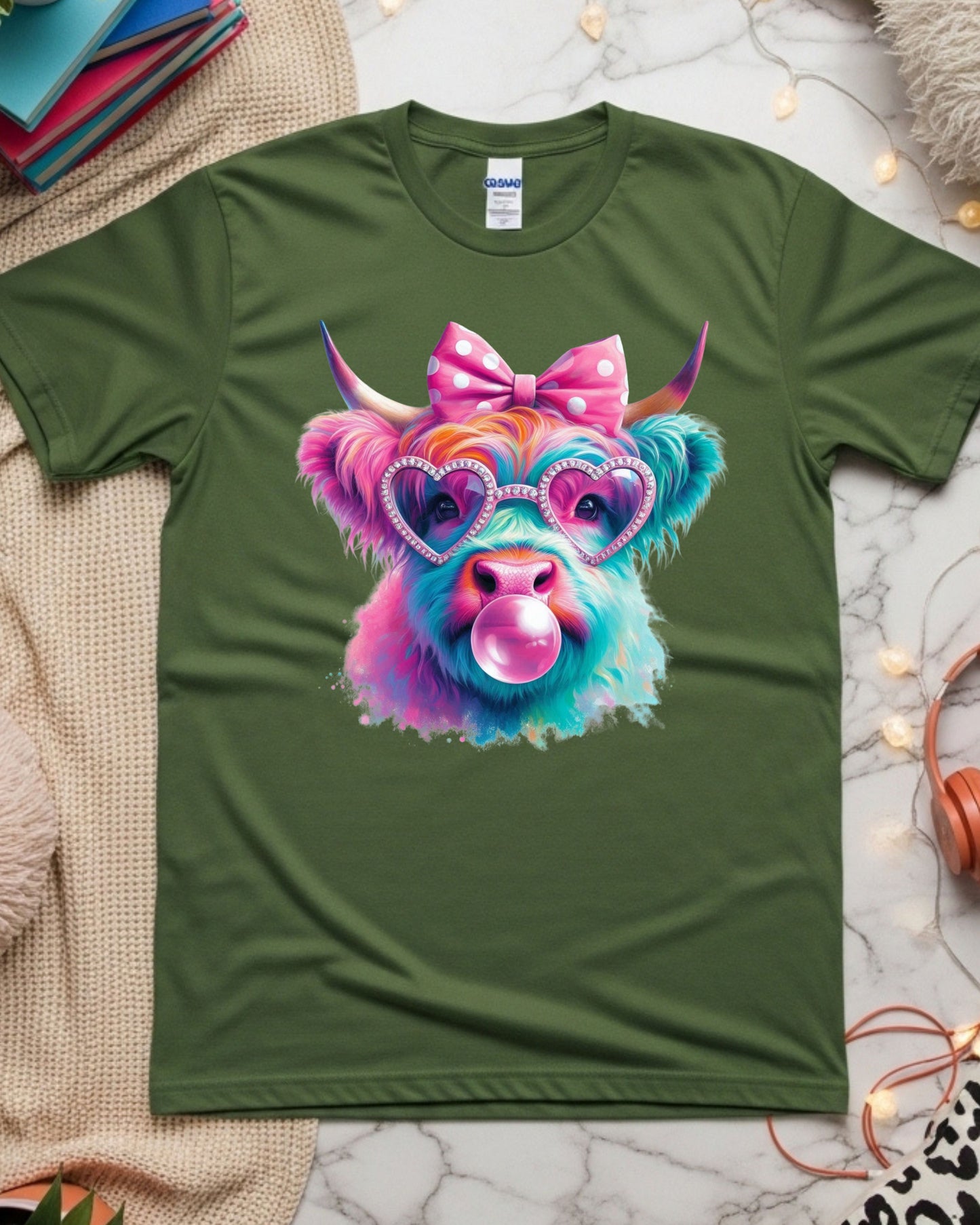 Rainbow Highland Cow T-Shirt – Bubblegum Pop Art Graphic Tee
