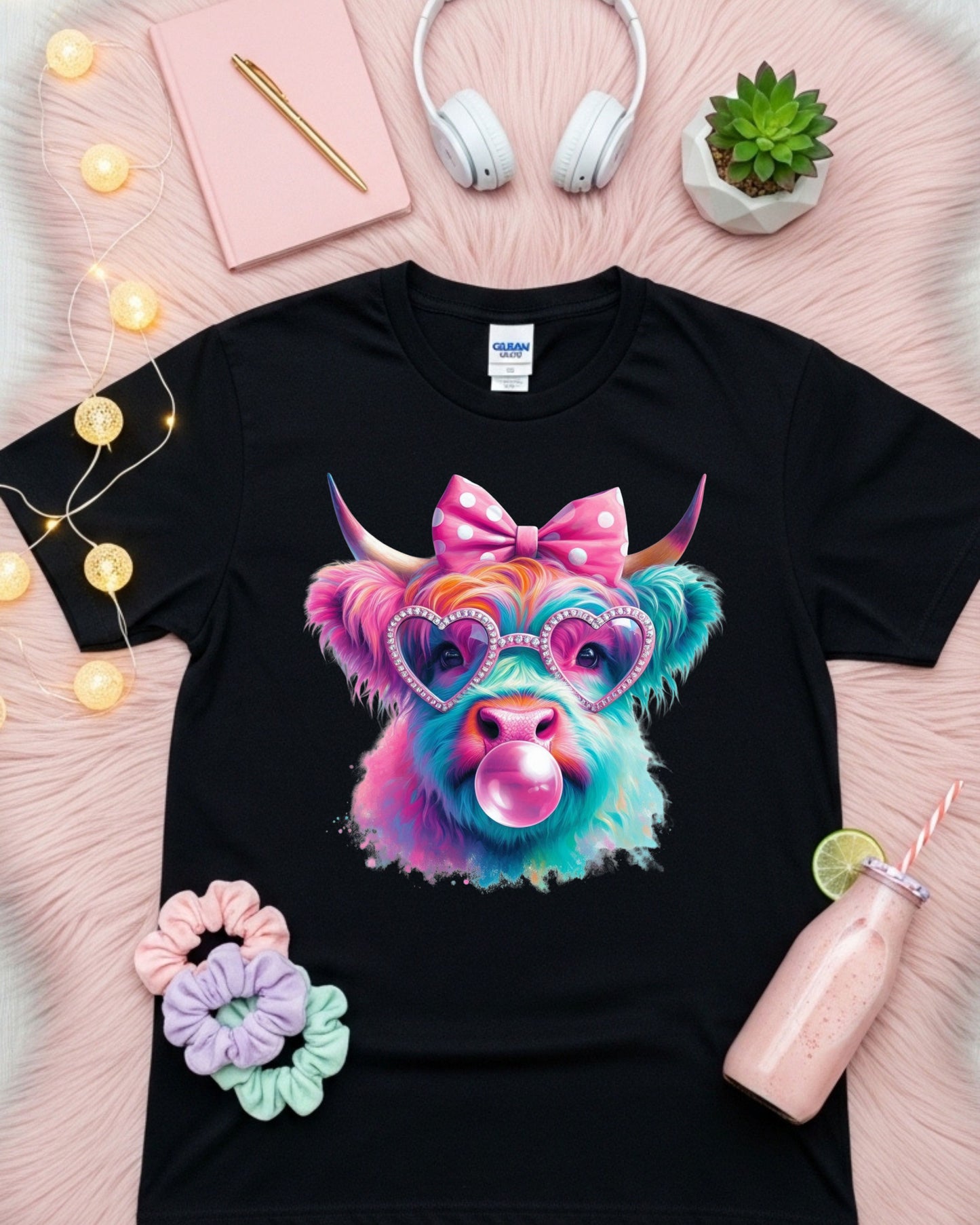 Rainbow Highland Cow T-Shirt – Bubblegum Pop Art Graphic Tee