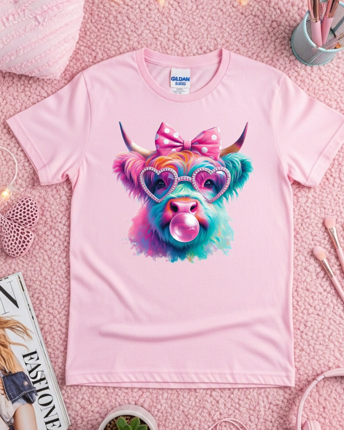 Rainbow Highland Cow T-Shirt – Bubblegum Pop Art Graphic Tee