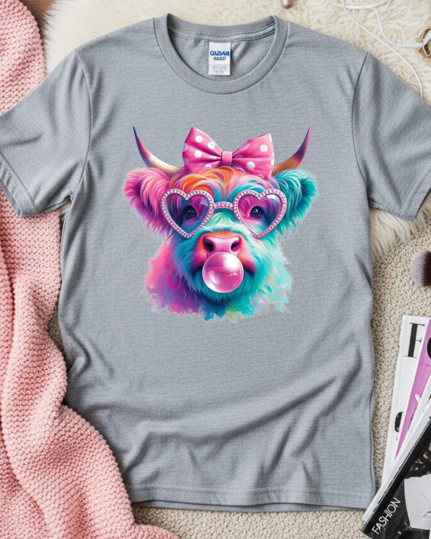 Rainbow Highland Cow T-Shirt – Bubblegum Pop Art Graphic Tee