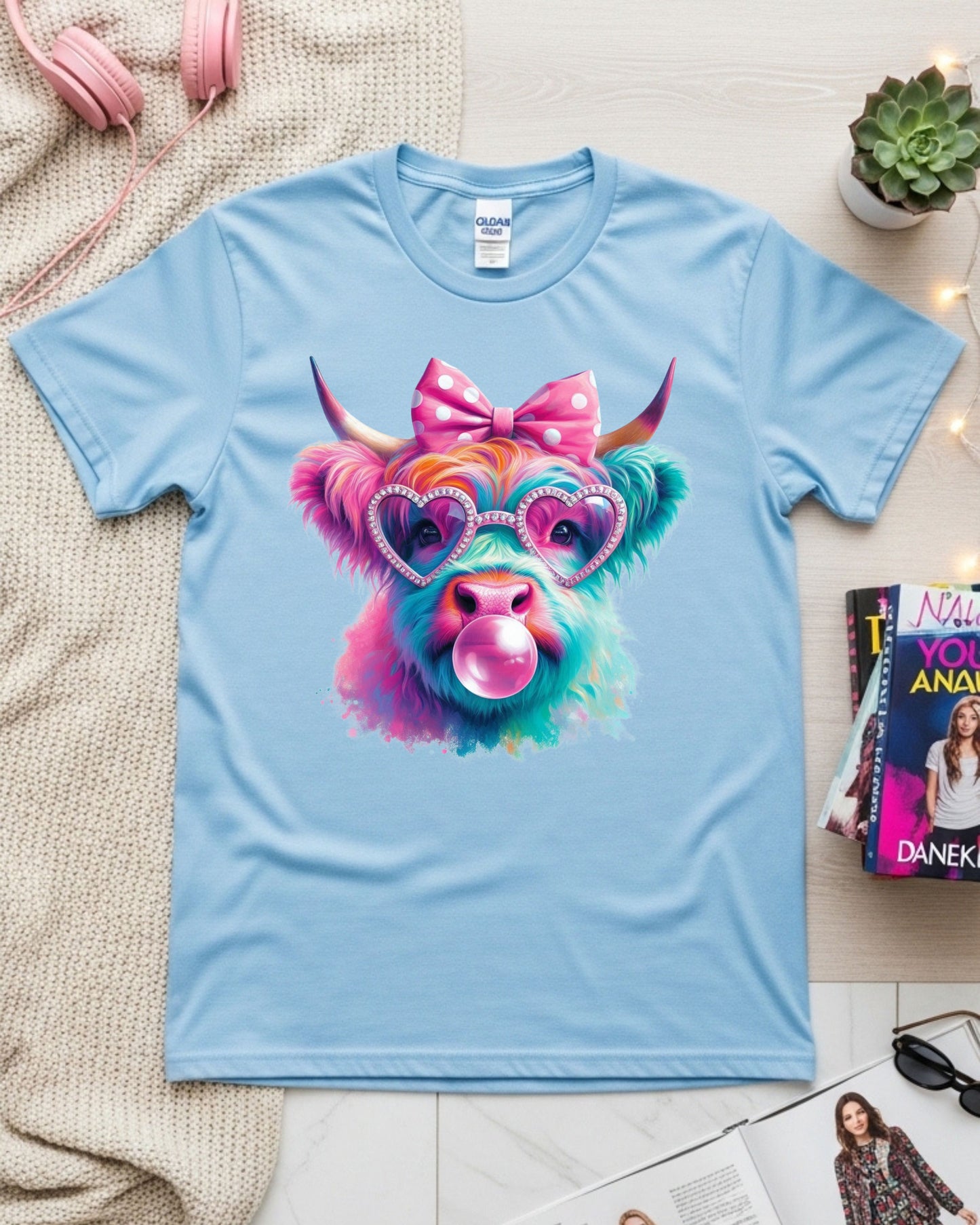 Rainbow Highland Cow T-Shirt – Bubblegum Pop Art Graphic Tee